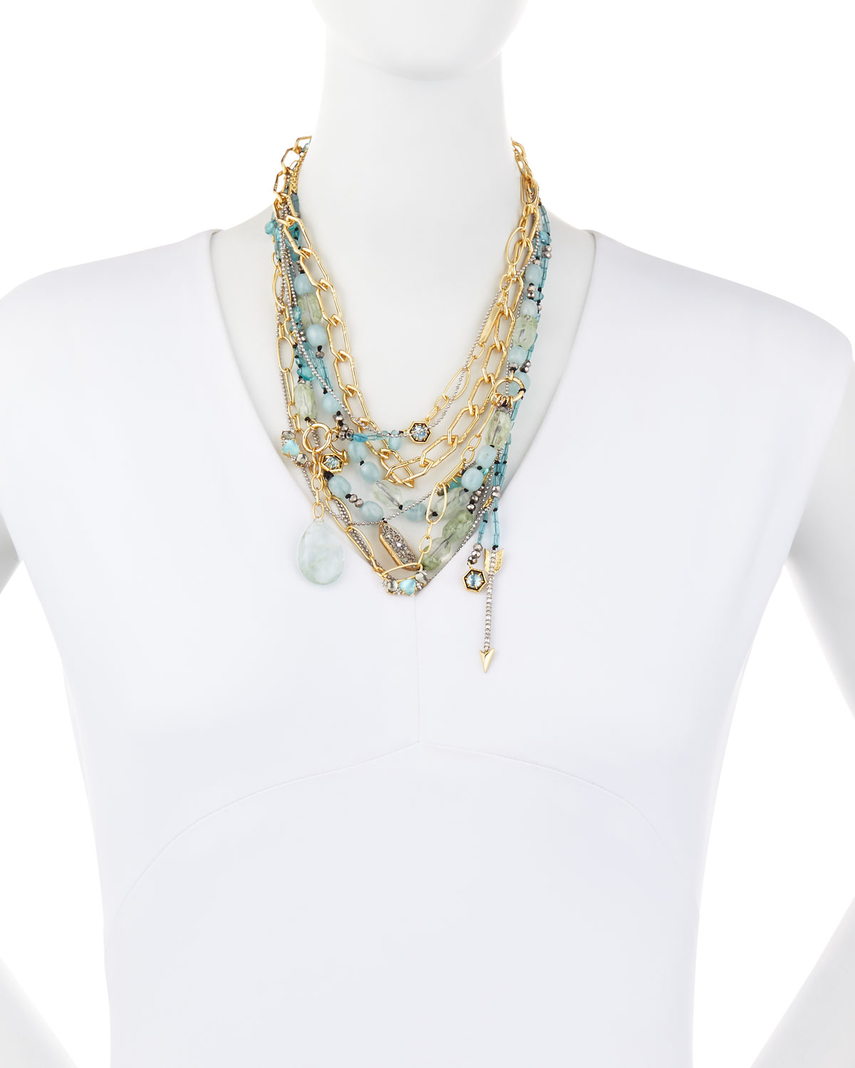 Golden Multi-Strand Mixed Crystal Necklace, Green