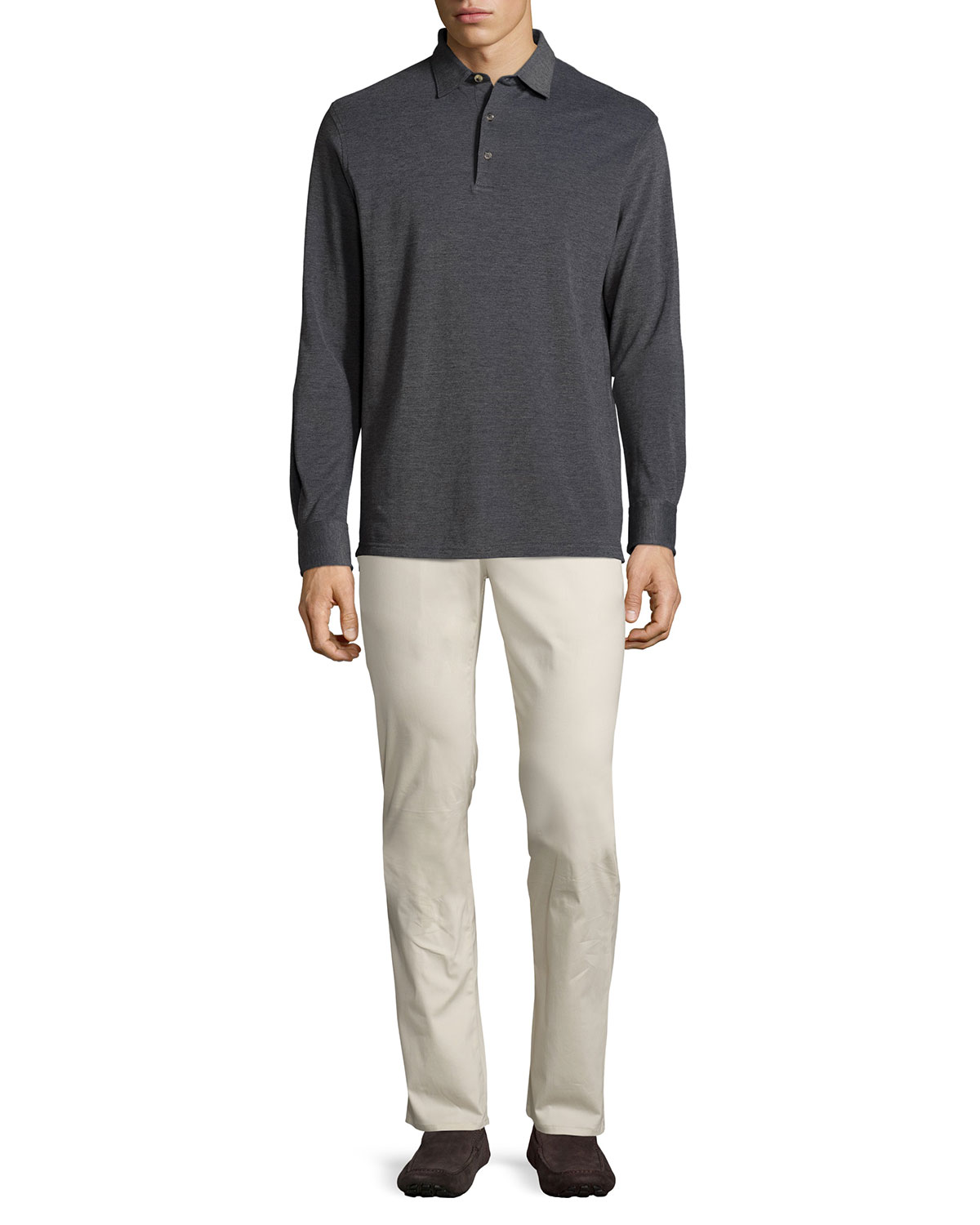 Oxford Long-Sleeve Polo Shirt, Starlight Blue