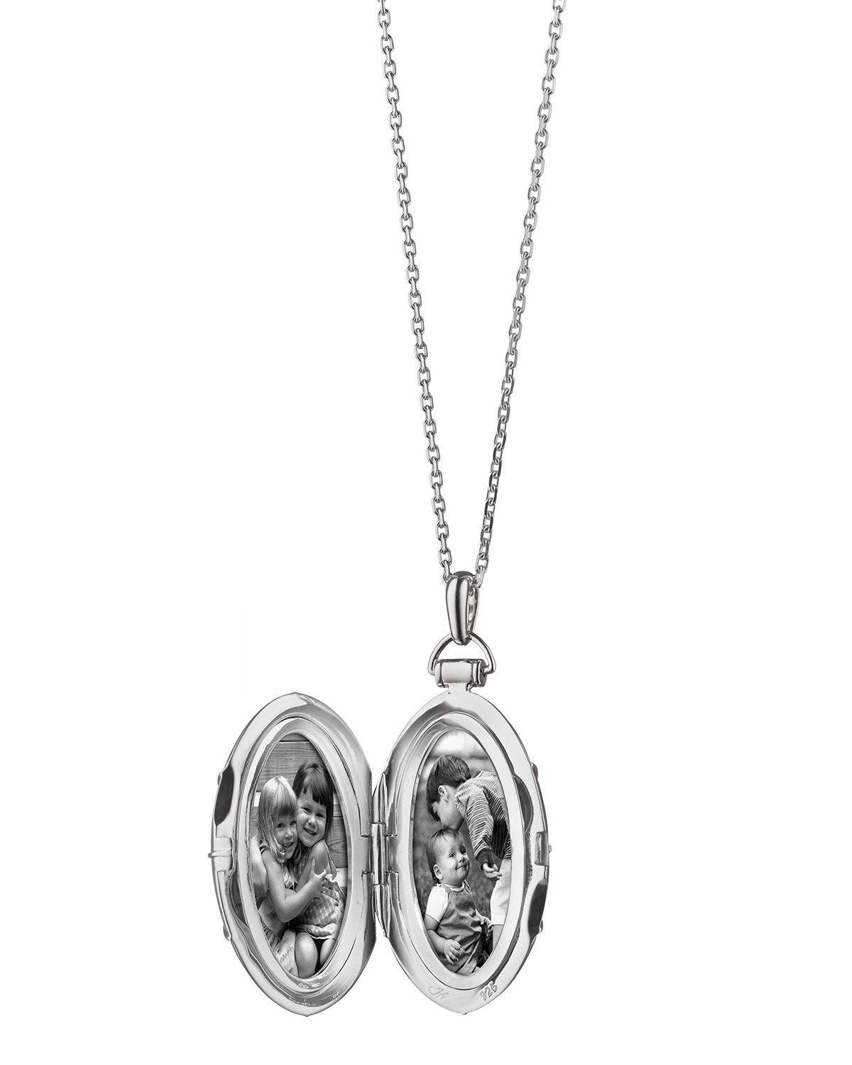 Silver & White Sapphire Petite Bridal Locket Necklace, 32"