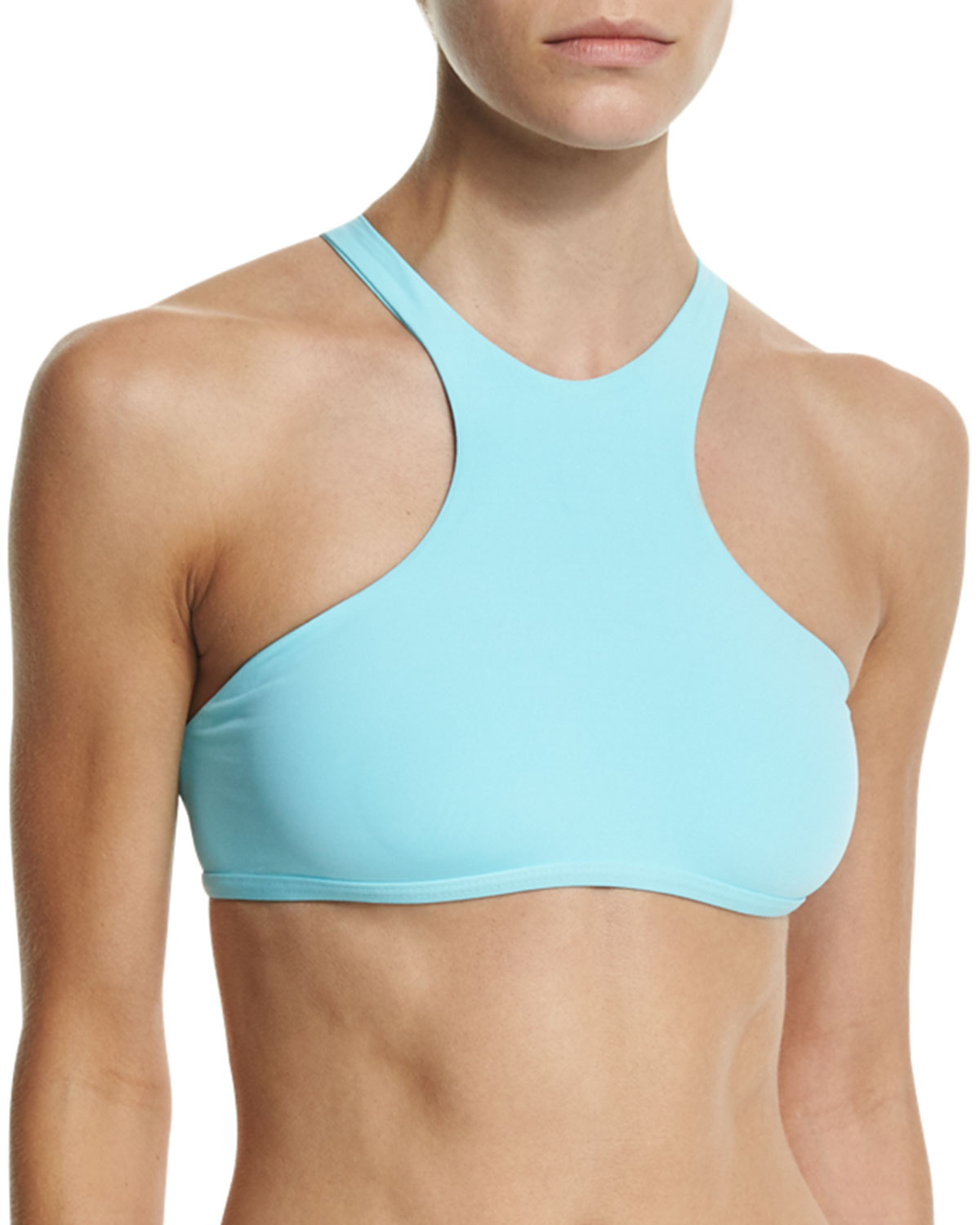 Haute Solid Strappy-Back Swim Top, Lagoon