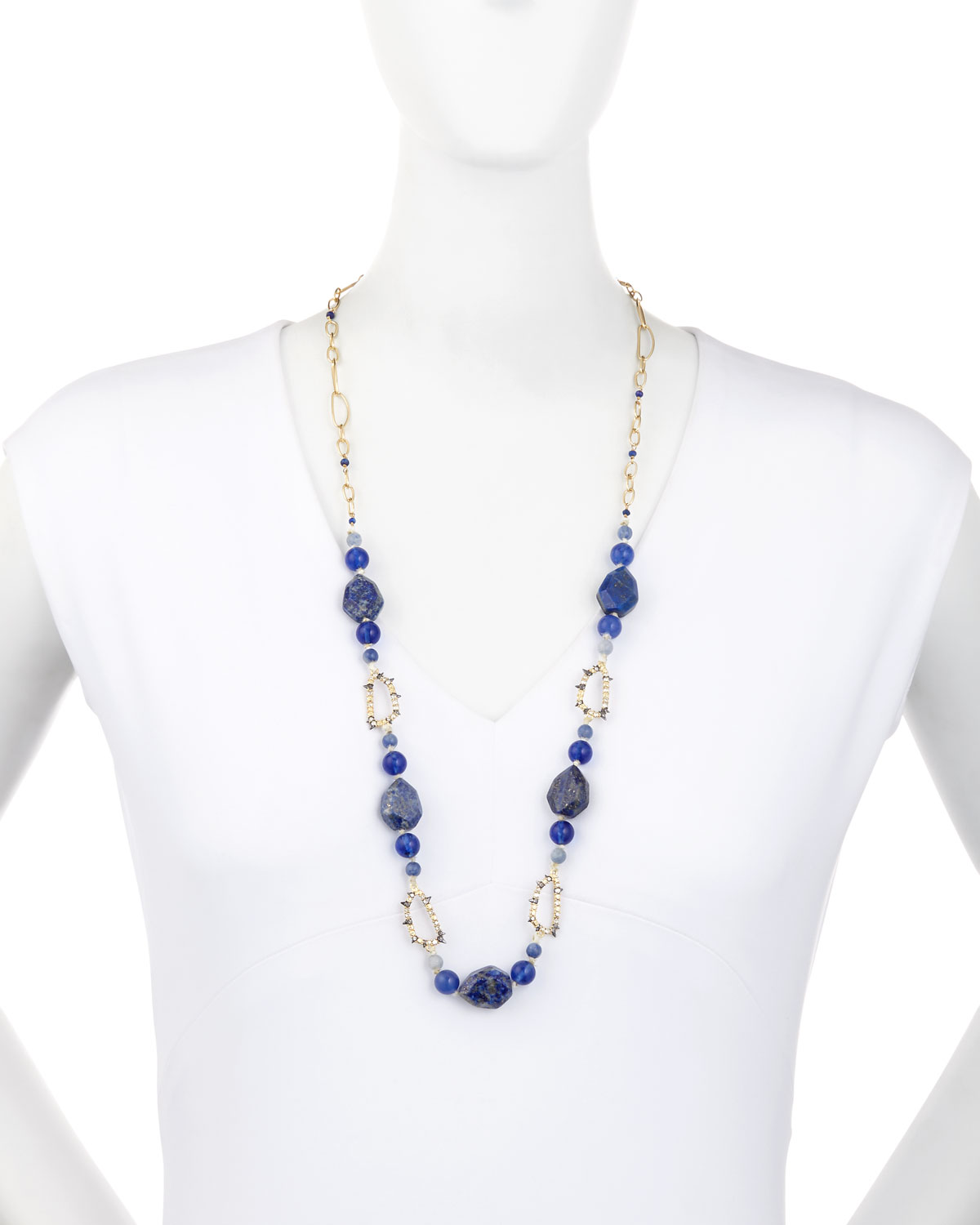 Chain Link Lapis & Iolite Station Necklace, 32"