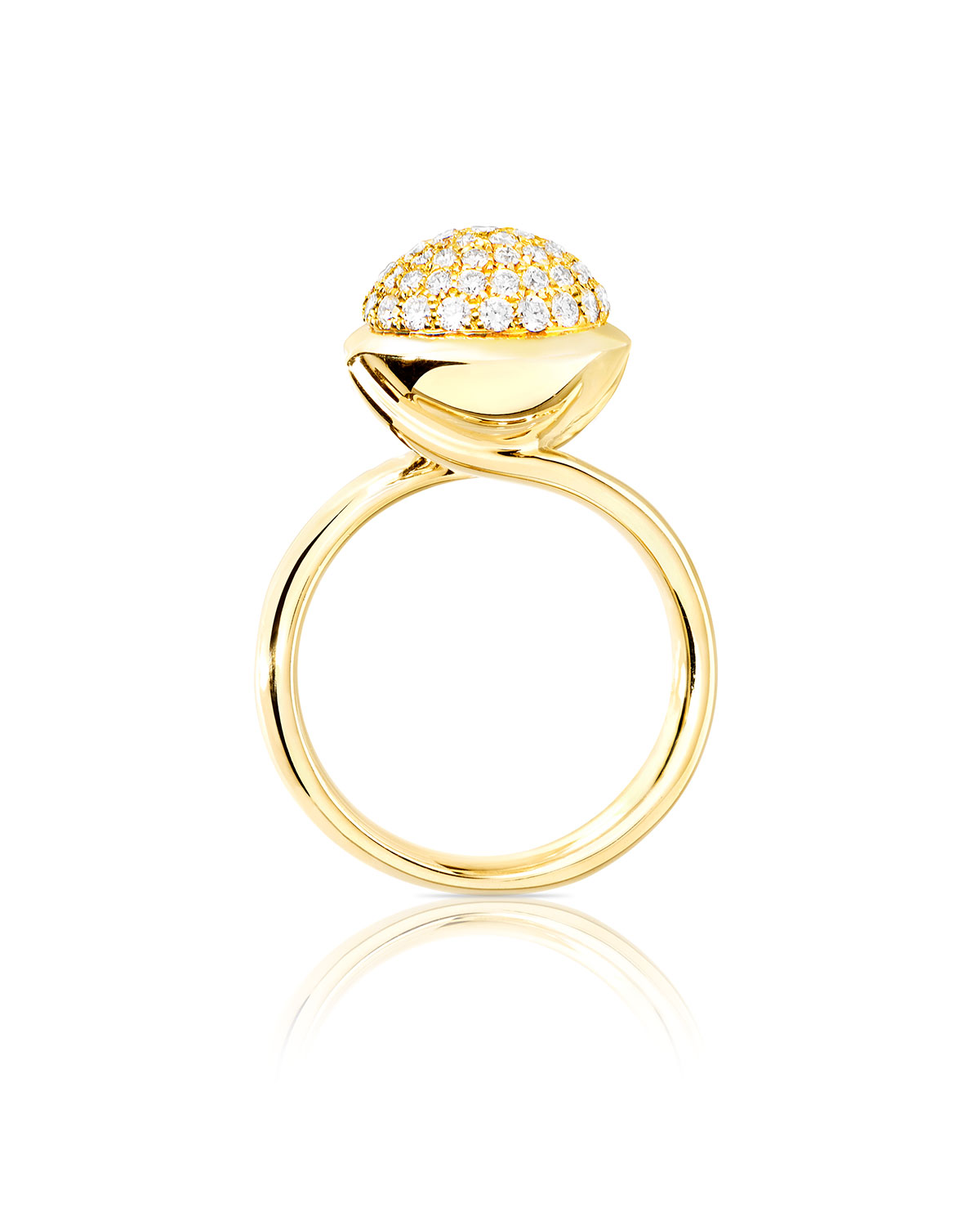 Bouton 18K Yellow Gold Pavé Diamond Dome Ring, Size 7/54