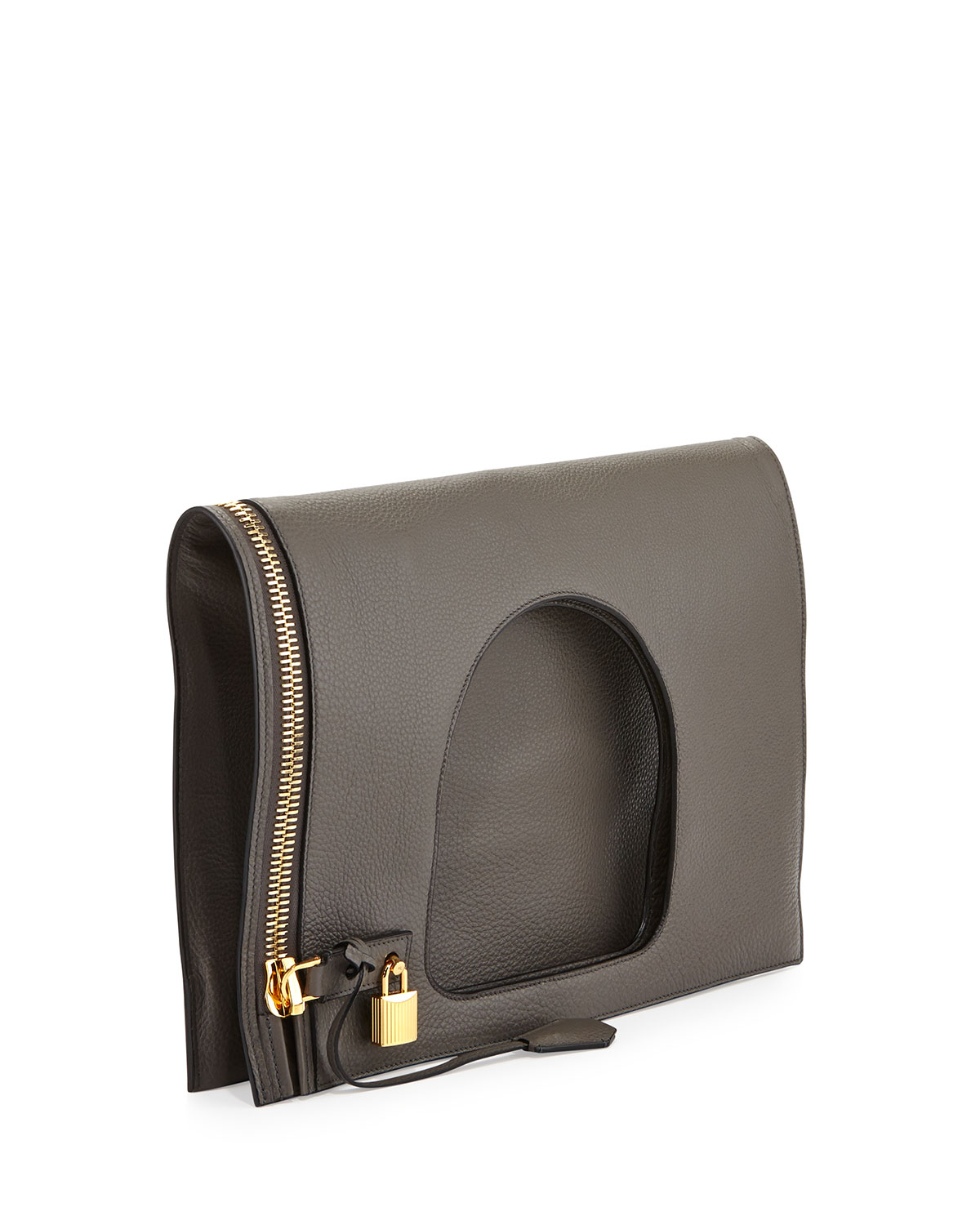 Alix Leather Padlock & Zip Fold-Over Bag, Graphite (Dark Gray )