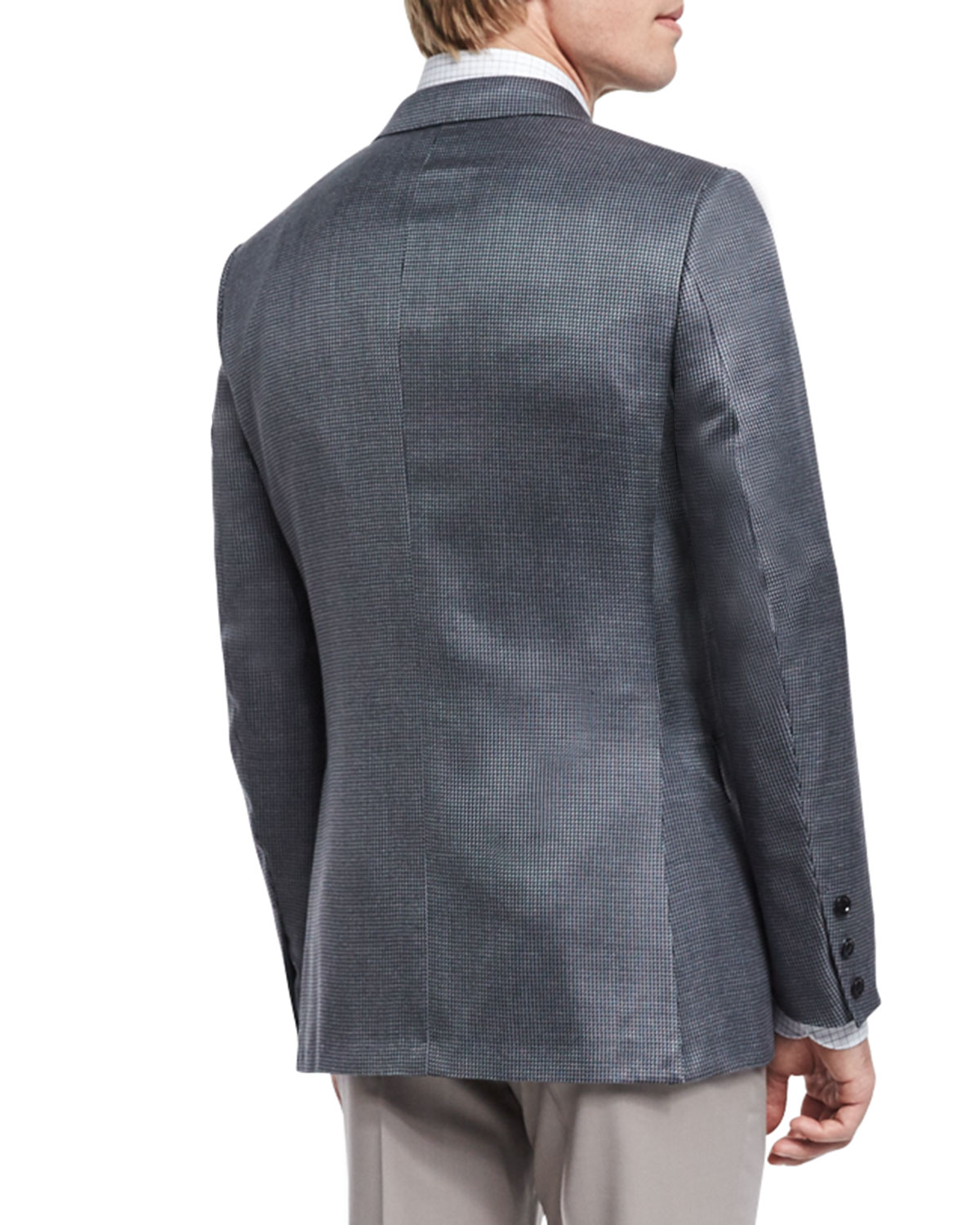 Milano Mini-Check Two-Button Wool Jacket, Gray