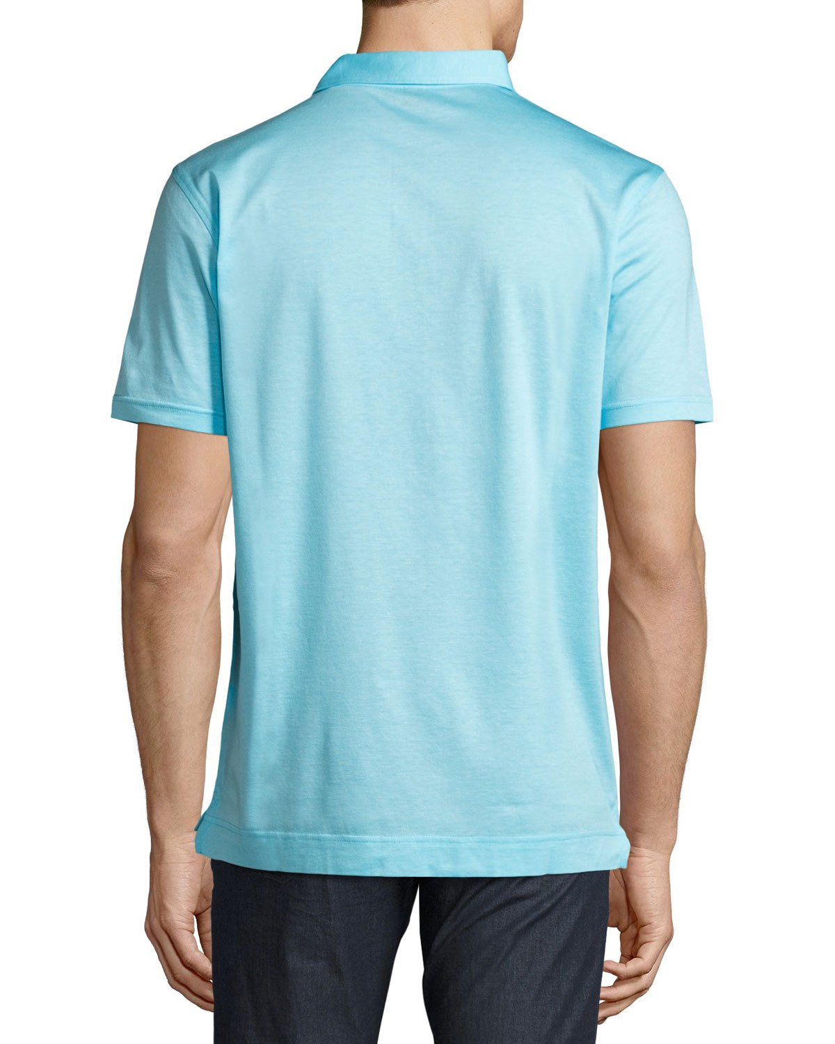 Starlight Fine-Line Polo Shirt, Aqua Blue