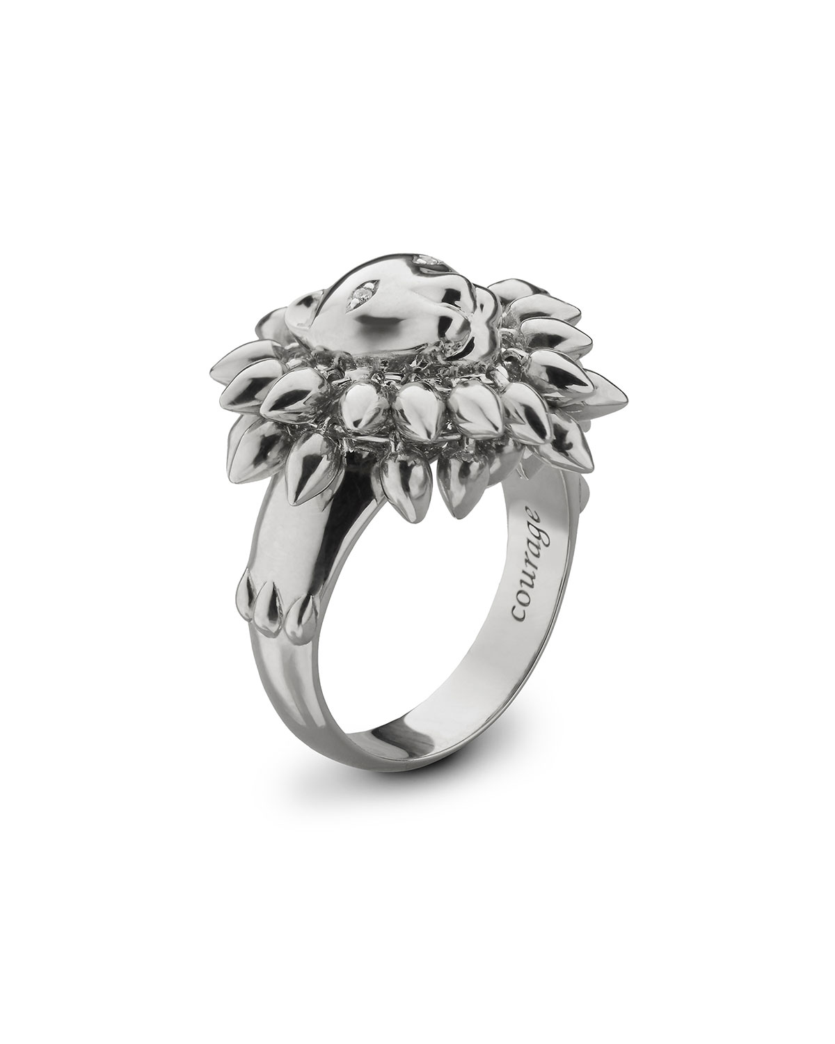 Sterling Silver Lion Courage Ring with White Sapphires, Size 8