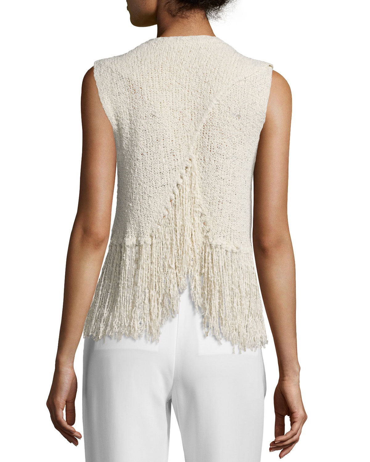 Dylan Sleeveless Popcorn Silk Fringe Top, Natural