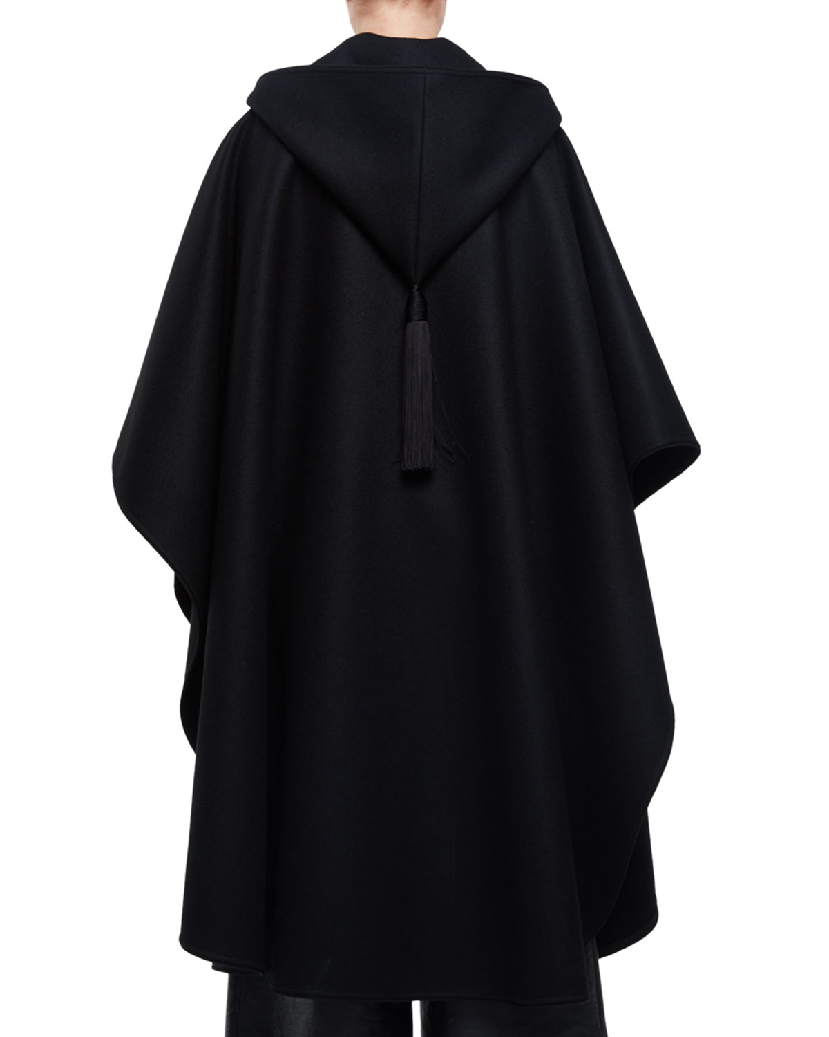 Hooded Oversized Cape W/Tassel, Black