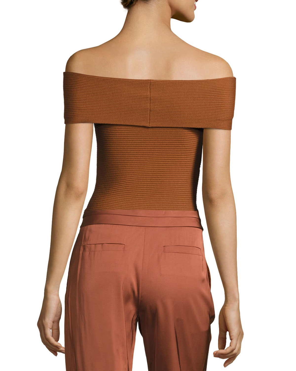 Dominique Off-the-Shoulder Ribbed Top, Cinnamon