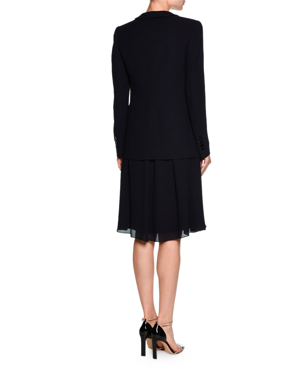 Short-Sleeve Pleated A-Line Dress, Navy