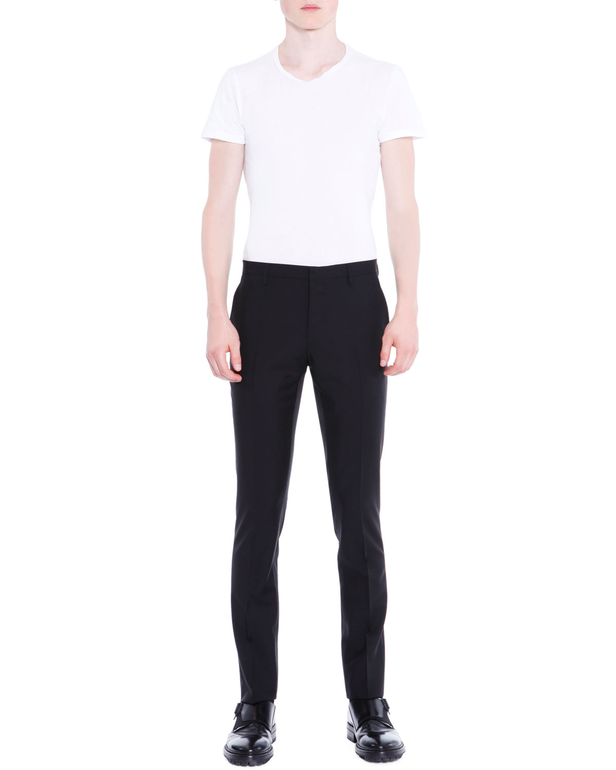 Flat-Front Slim-Fit Pants, Black