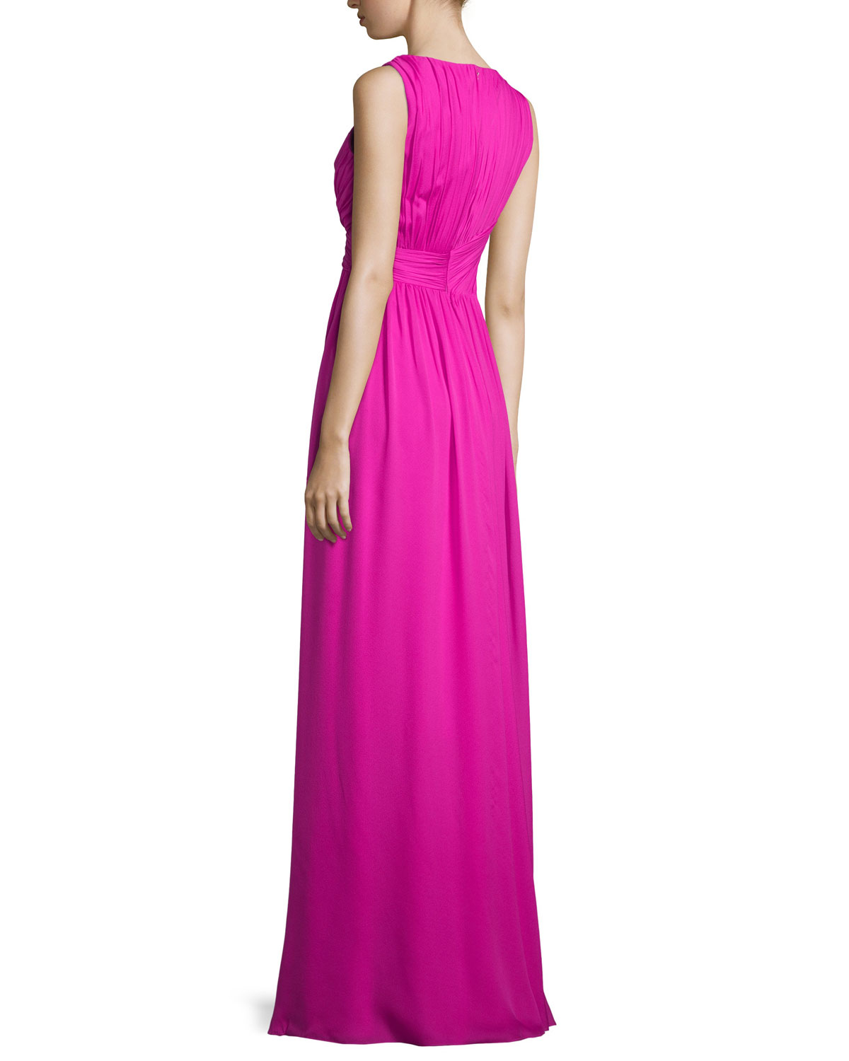 Sleeveless V-Neck Draped Chiffon Gown