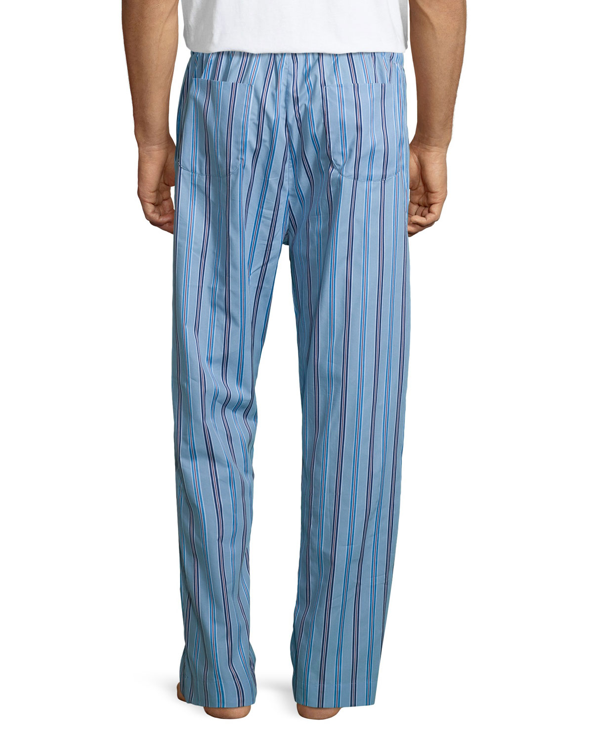 Satin-Striped Pajama Pants, Light Blue