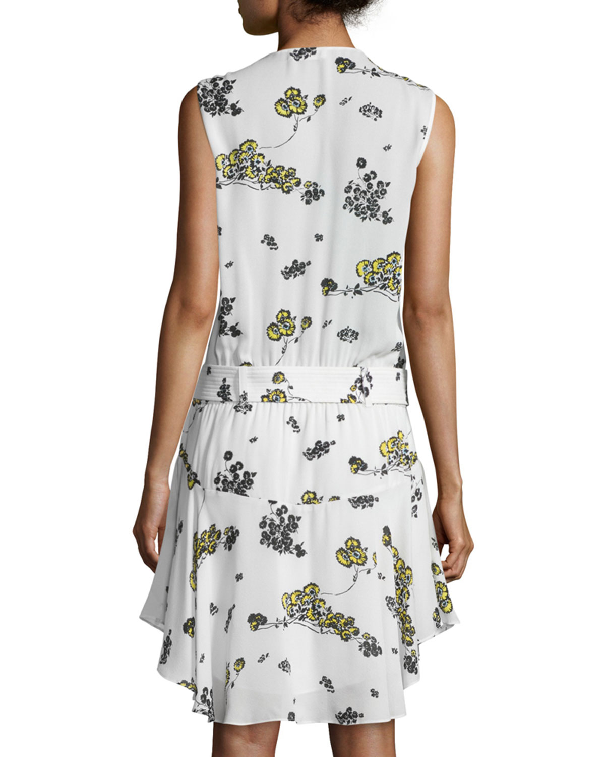 Hadley Belted Floral Silk Dress, Eggshell/Cactus/Mint