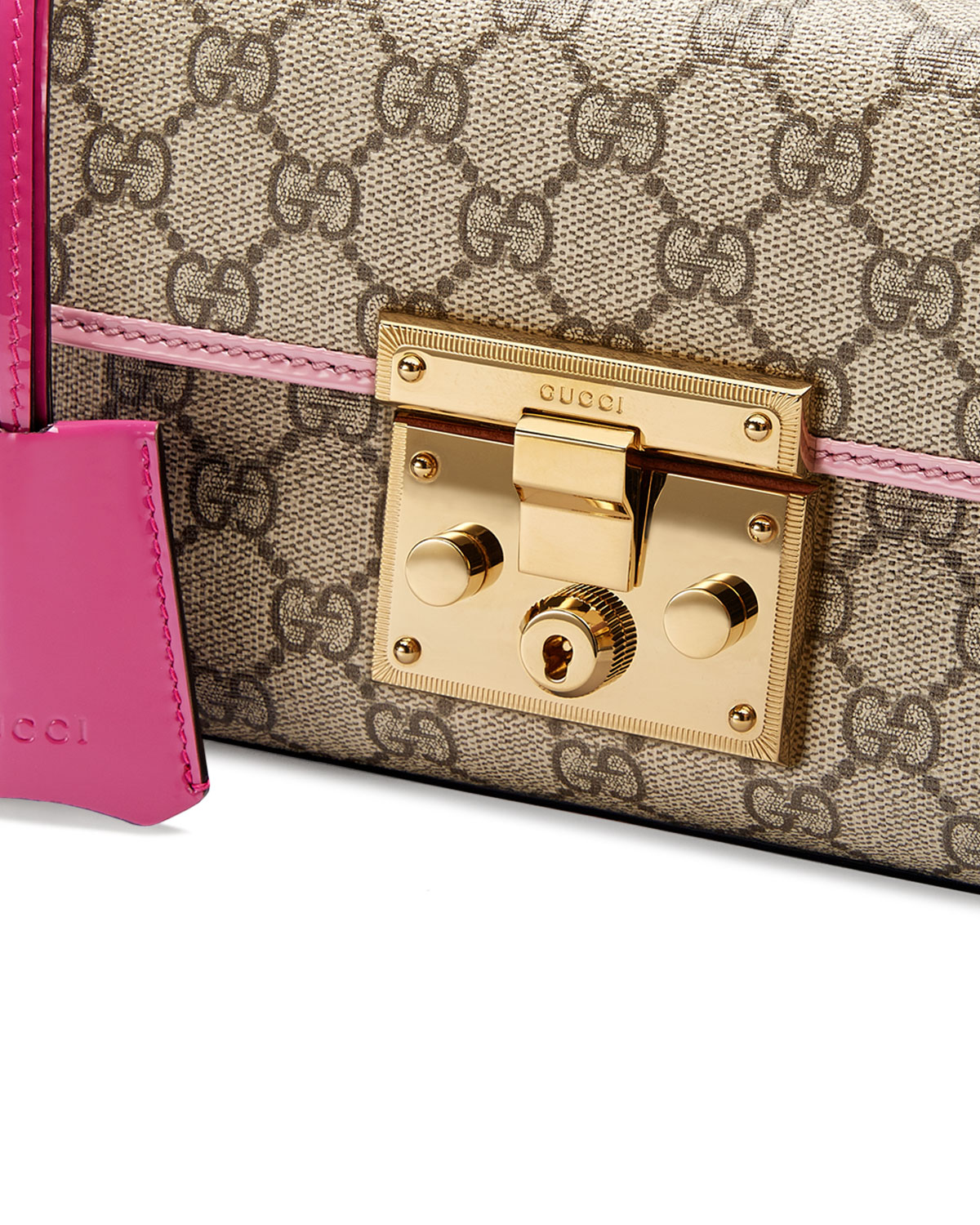 Padlock Small GG Supreme Shoulder Bag, Pink Trim