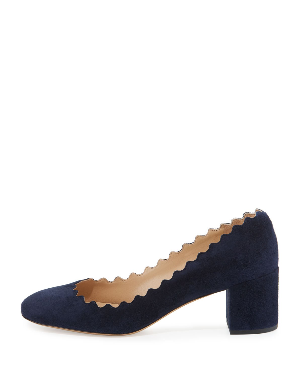 Lauren Scalloped Suede Block-Heel Pump