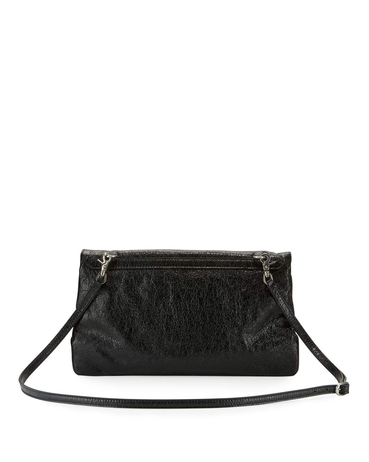 Metallic Edge Lambskin Envelope Clutch Bag, Black/Palladium