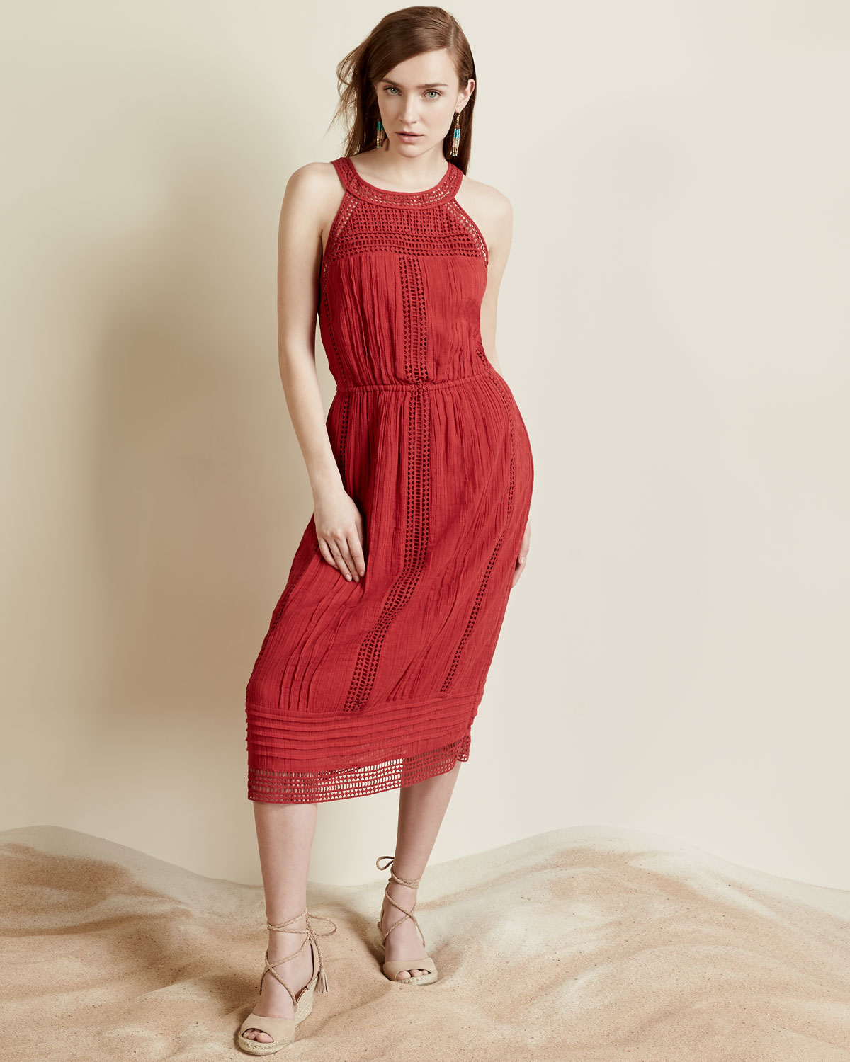 Dance Halter Eyelet Dress, Brick Red 