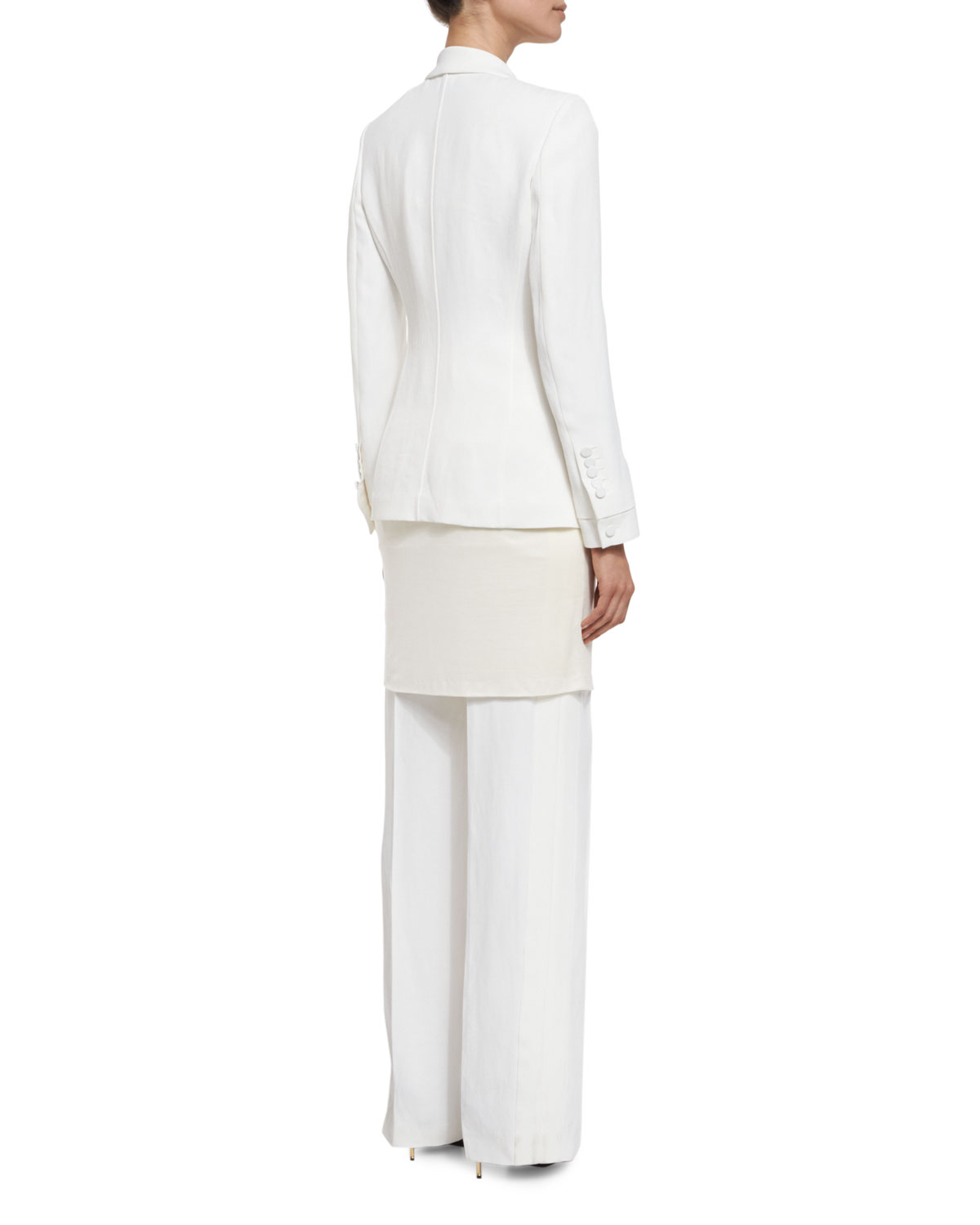 Inverted-Pleat Straight-Leg Trousers, Chalk