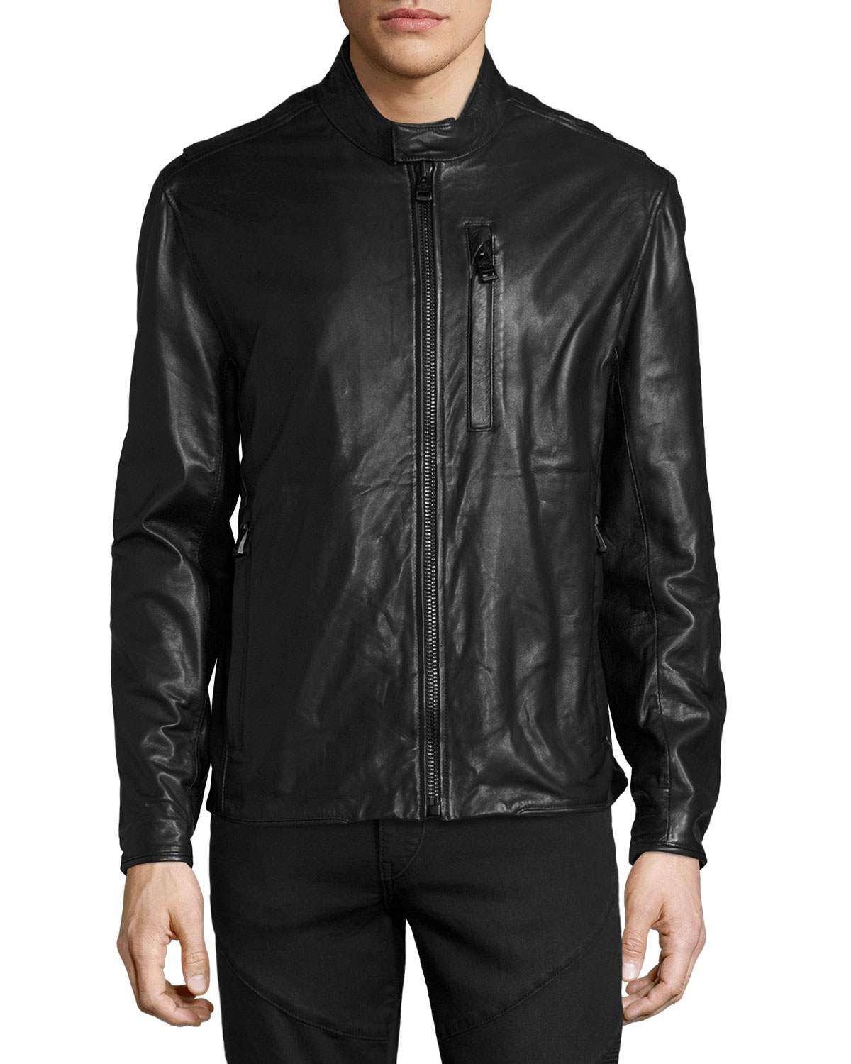 Mackinley Leather Moto Jacket, Jet Black