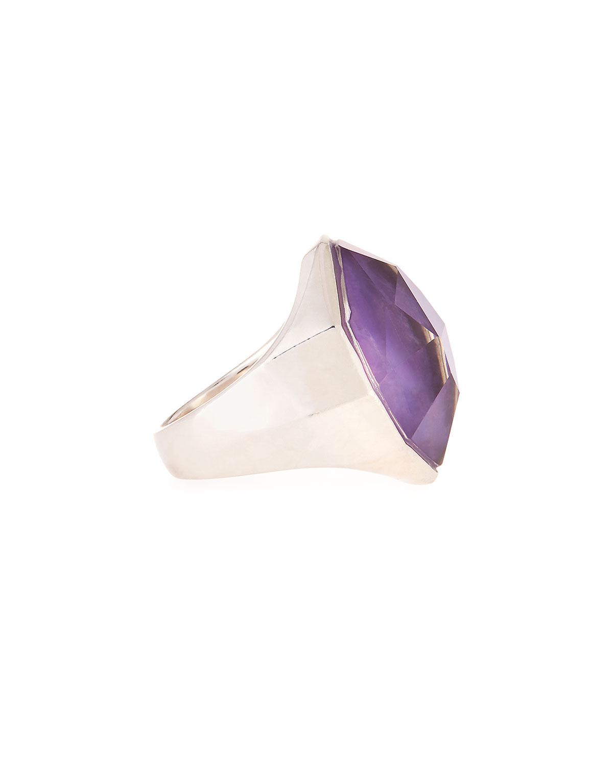 Amethyst, Crystal & Mother-of-Pearl Triplet Ring, Size 7