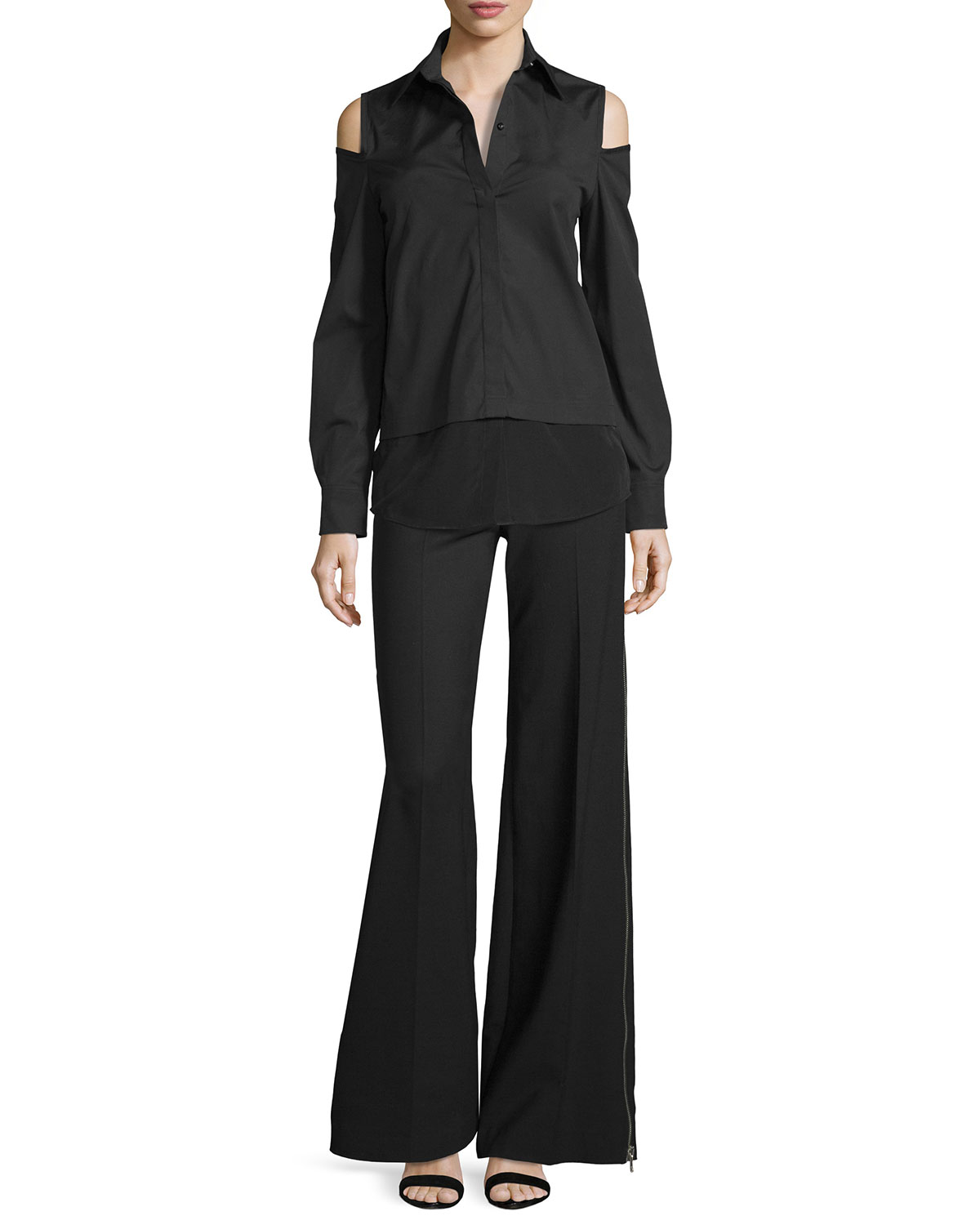 Wide-Leg Side-Zip Pants, Onyx