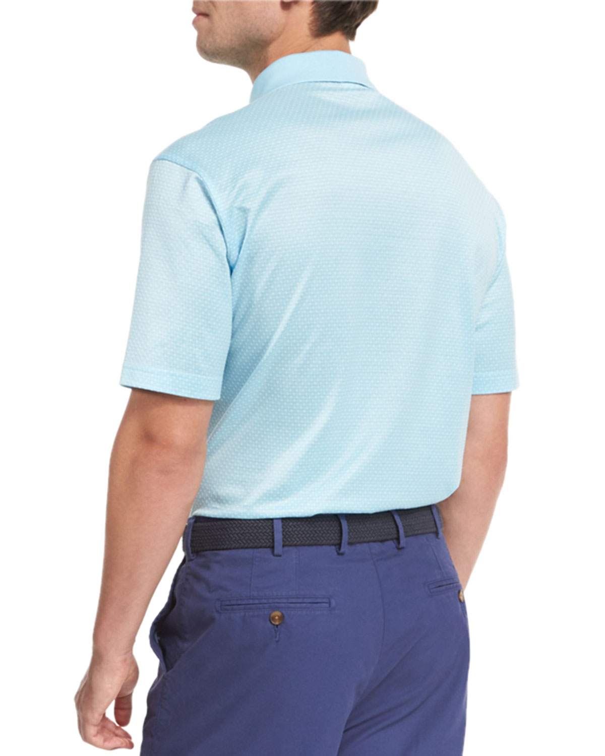 Jacquard-Knit Short-Sleeve Polo Shirt, Light Blue