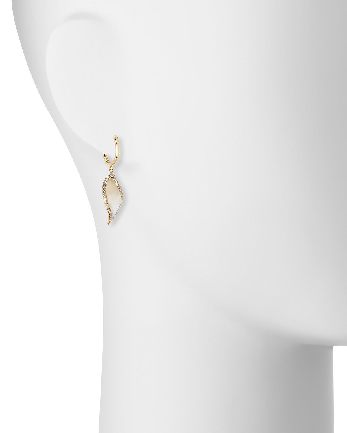 Venus Curved Leaf Mother-of-Pearl Earrings with Diamonds in 18K Yellow Gold