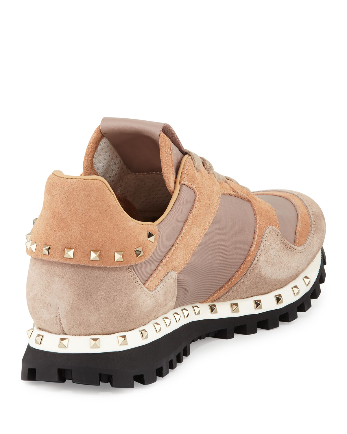 Rockstud Nylon & Suede Sneaker, Poudre