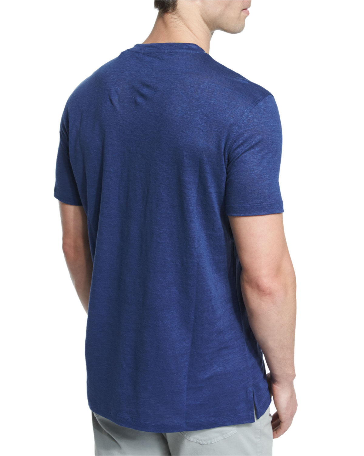 Linen V-Neck T-Shirt, Navy