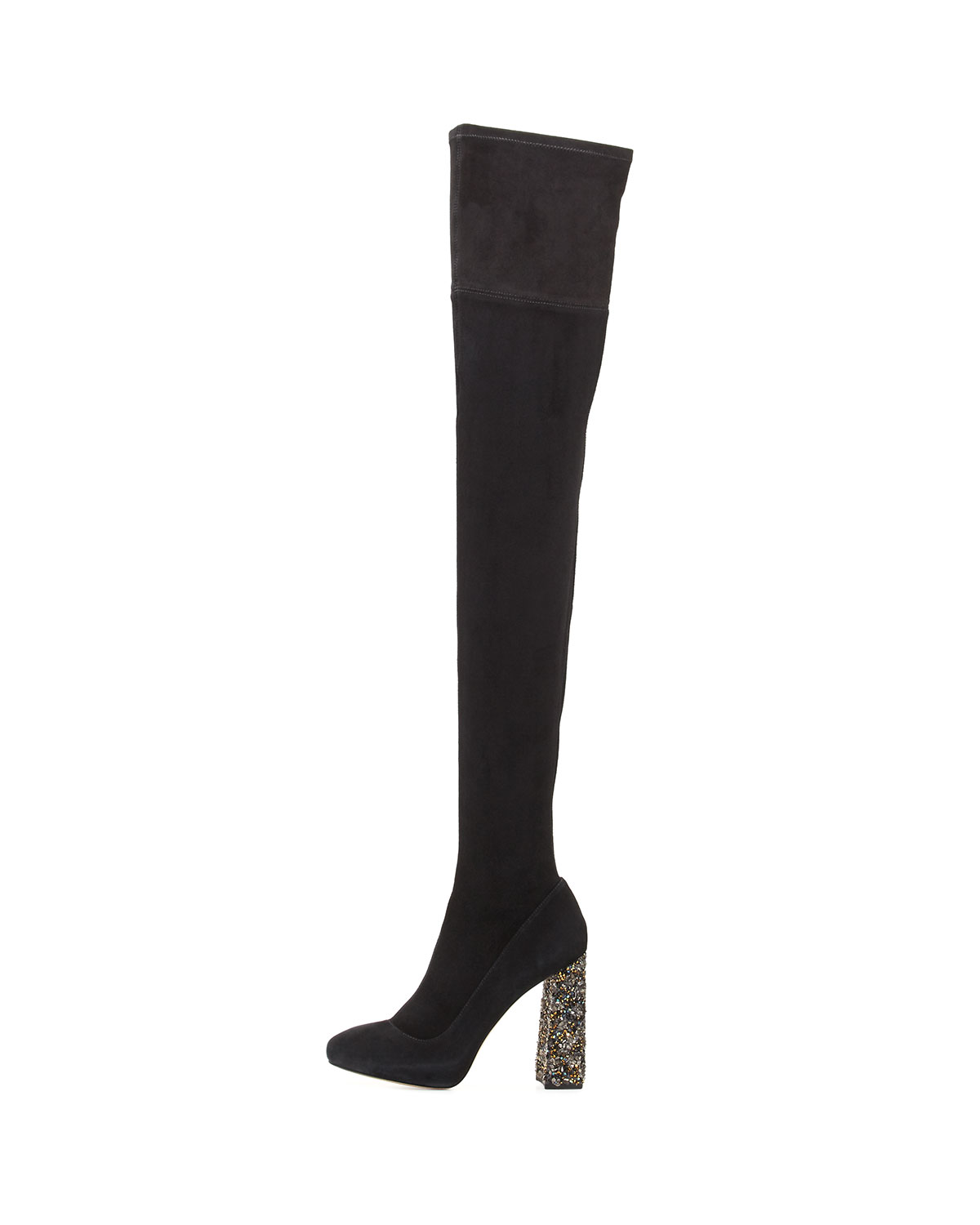 Kendra Beaded-Heel Over-the-Knee Boot, Black