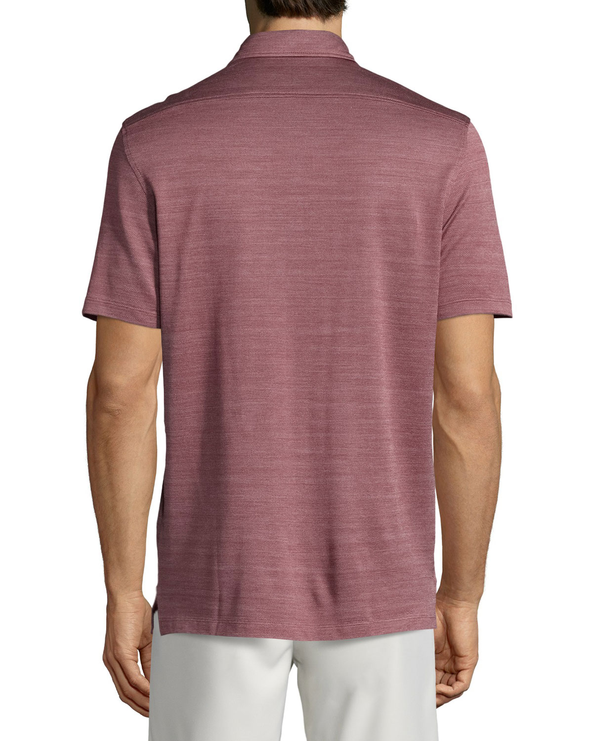 Horizontal-Herringbone Short-Sleeve Polo Shirt, Red