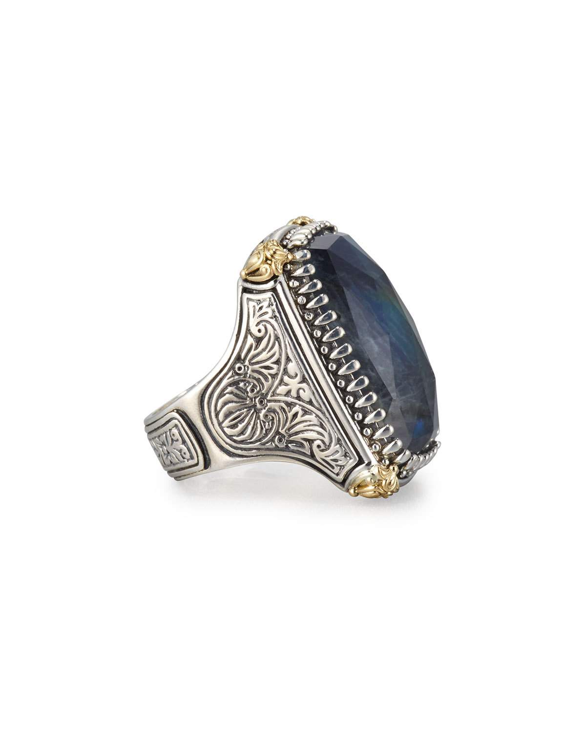 Spectrolite Ring in Carved Sterling Silver