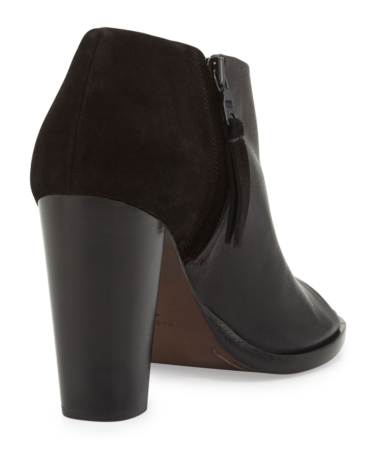 Mabel Leather/Suede Peep-Toe Bootie, Black