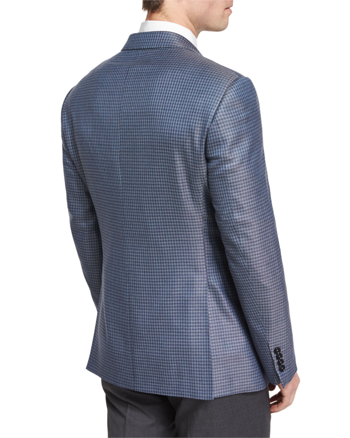 G-Line Small Box-Check Sport Coat, Light Blue