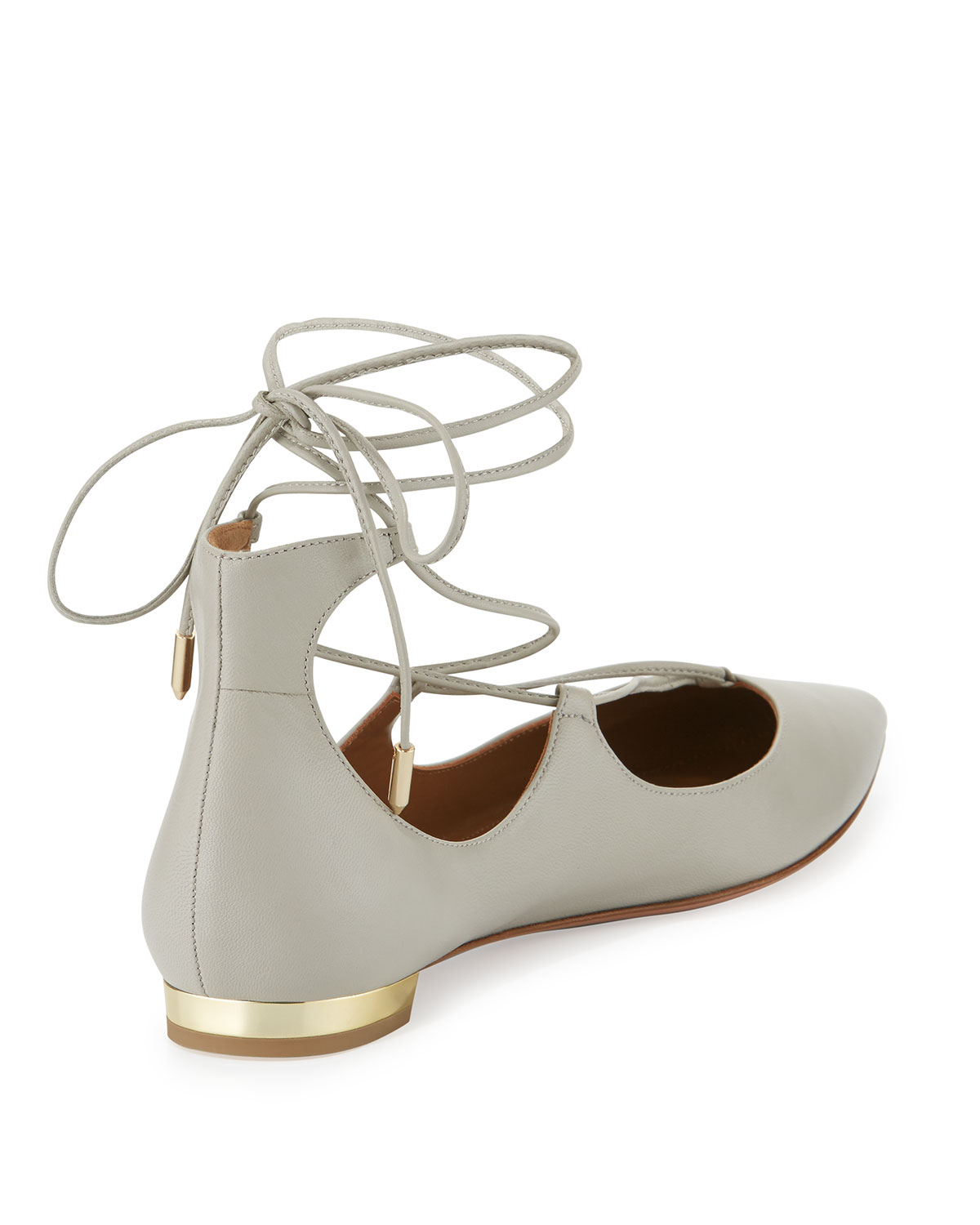 Christy Lace-Up Pointed-Toe Flat, Light Gray