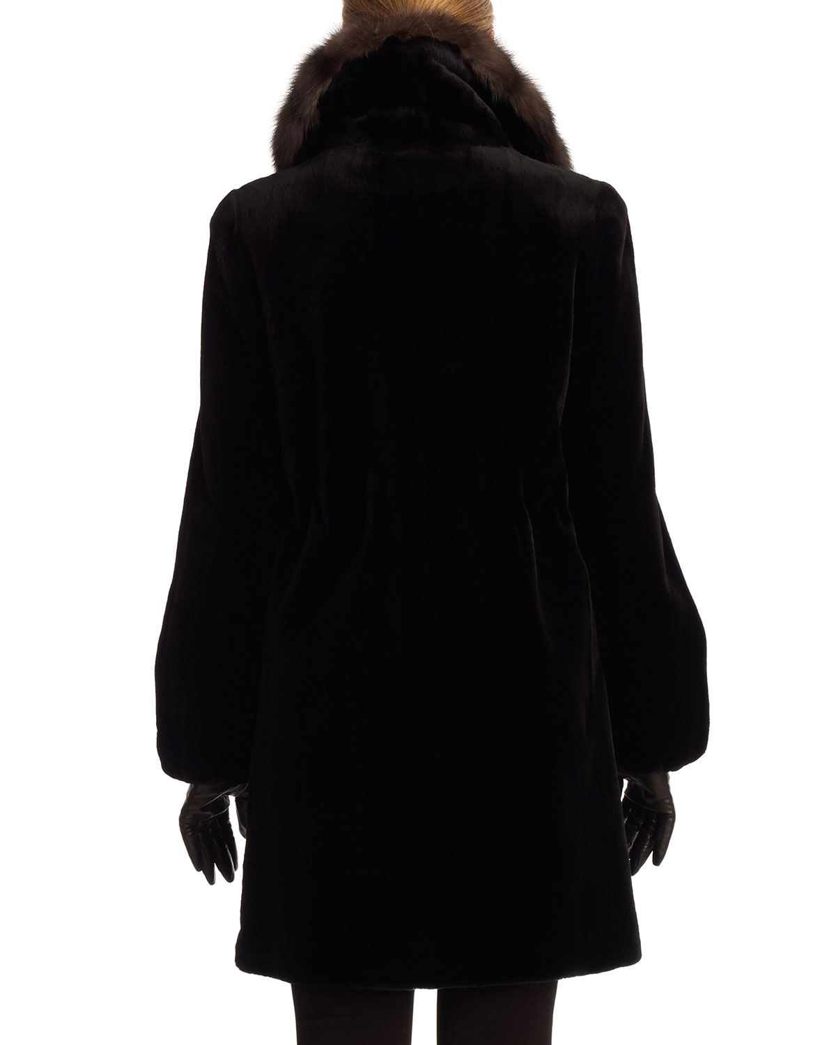 sable-collar mink-fur stroller coat, black