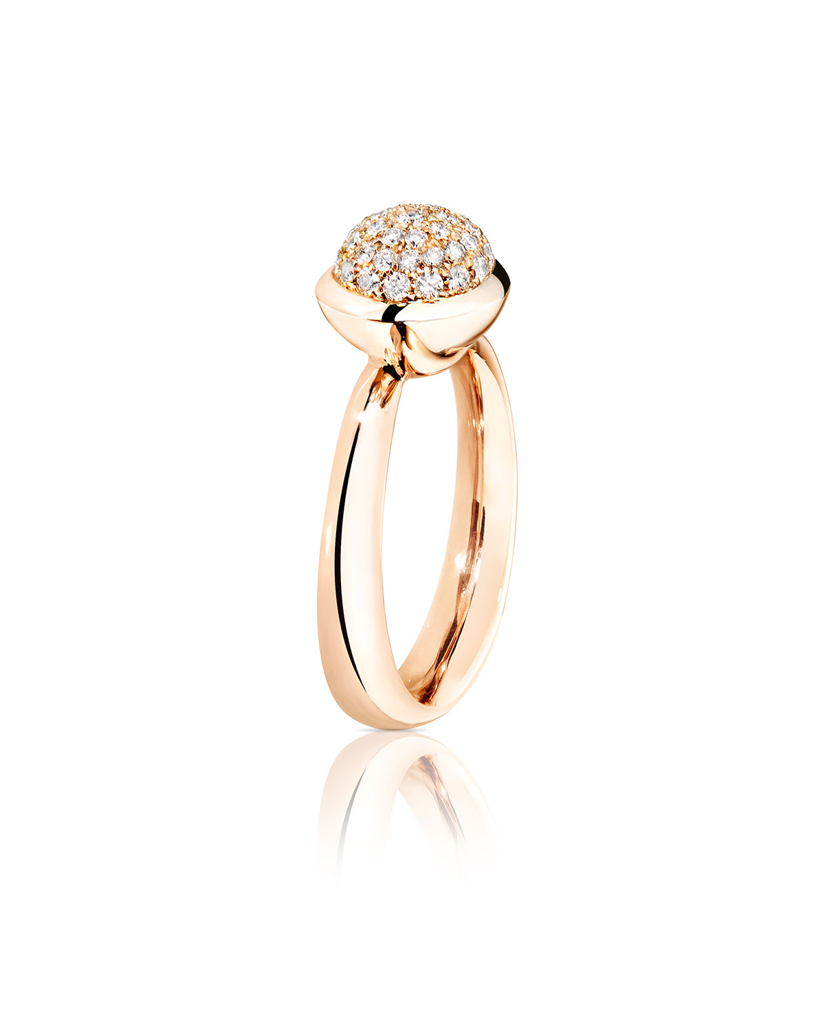 Bouton 18K Rose Gold Pavé Diamond Ring, Size 7/54