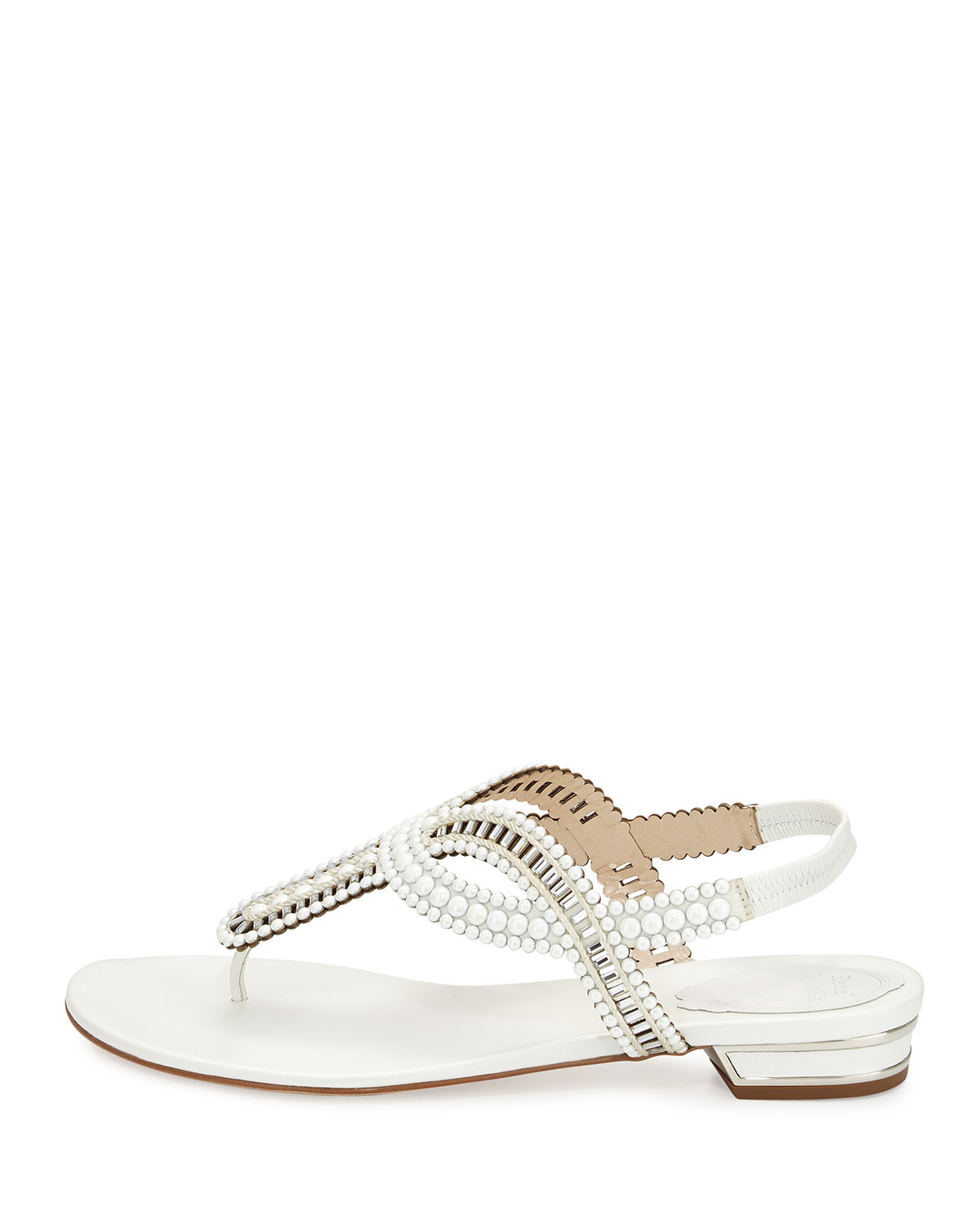 Pearly Crystal Flat Thong Sandal, Ivory