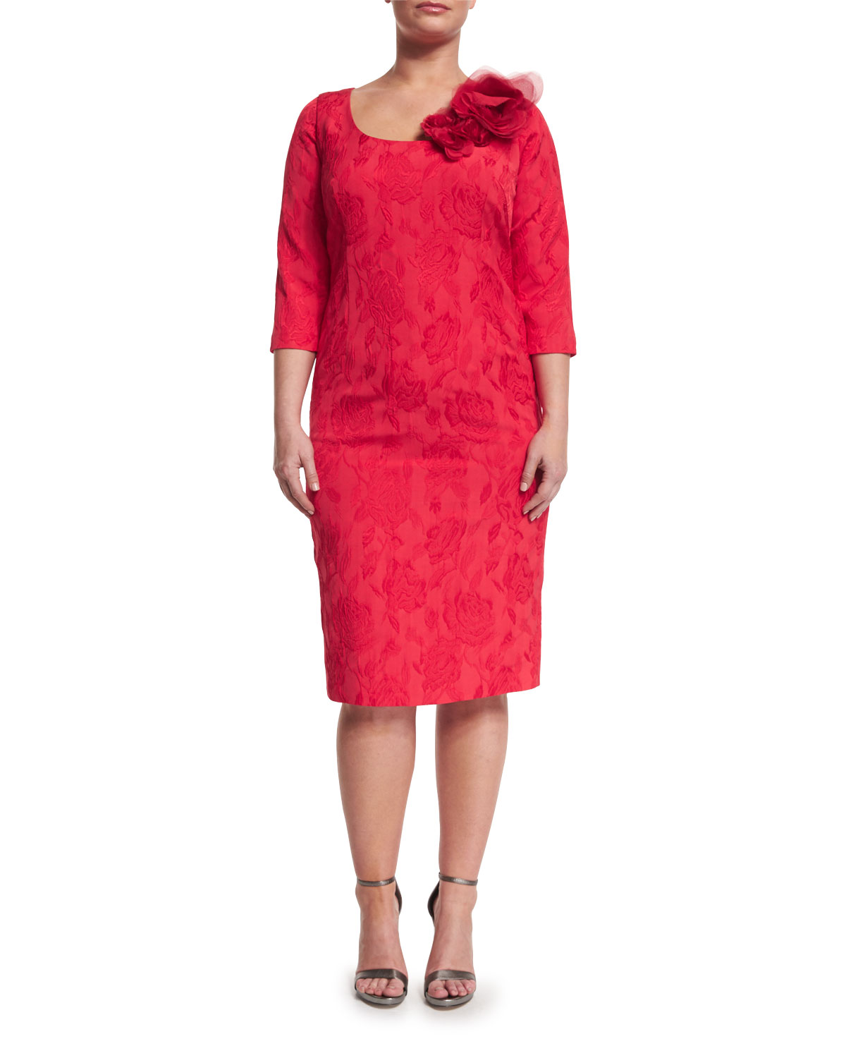 Dylan Sleeveless Floral Jacquard Sheath Dress, Plus Size