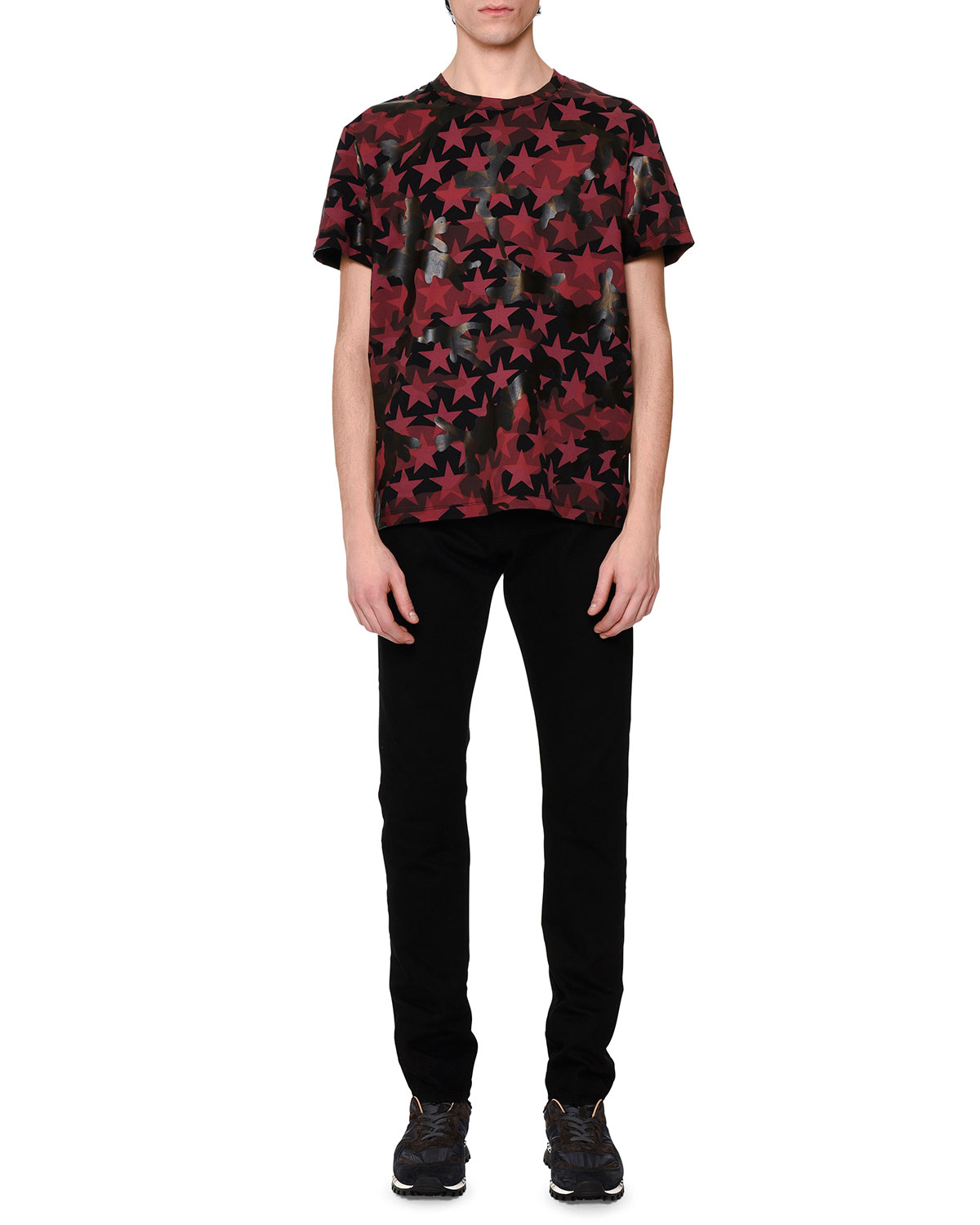 Camo & Star-Print T-Shirt, Red/Black