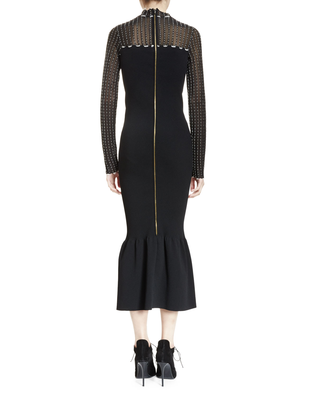 Ascher Swiss-Dot Flounce-Hem Dress, Black/Ecru