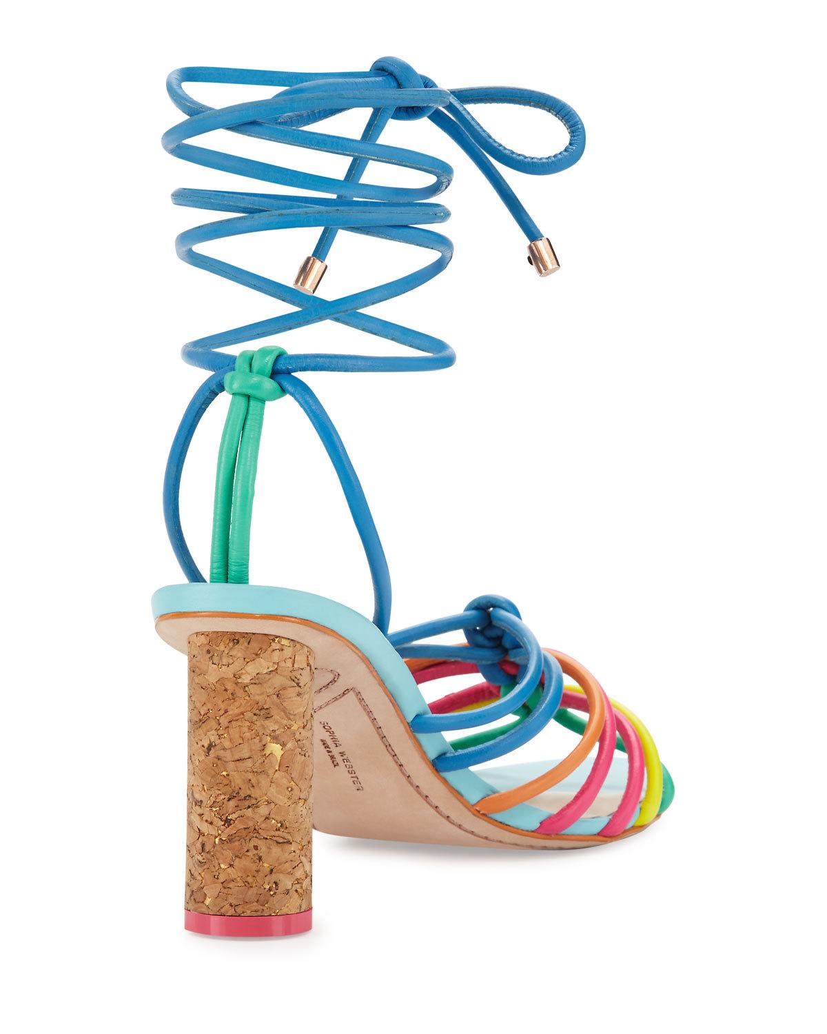 Copacabana Strappy Mid-Heel Sandal, Blue/Multi