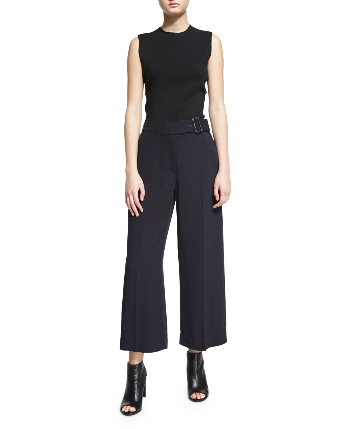 Emily Belted Gaucho Pants, Navy