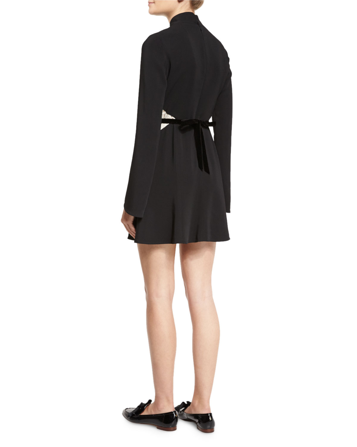 Kristi Bicolor Lace-Inset Turtleneck Dress