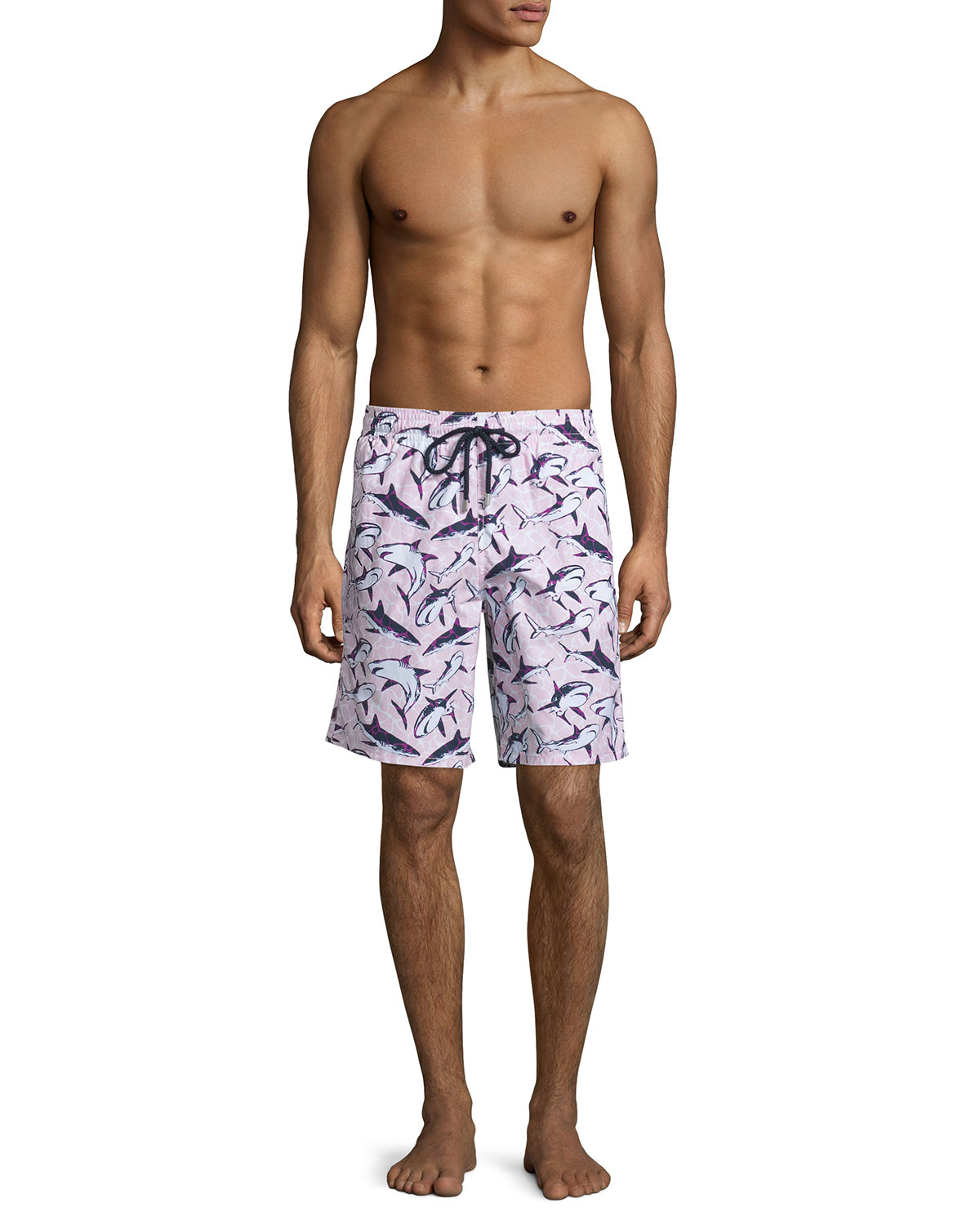 Okoa Shark-Print Swim Trunks, Pink
