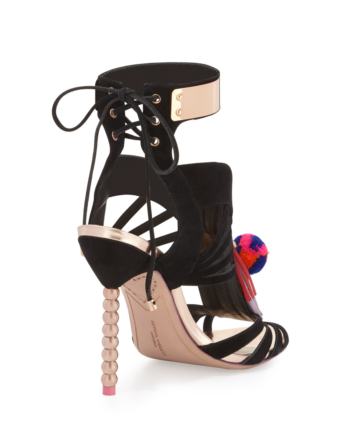 Yasmina Pompom Suede 100mm Sandal, Black