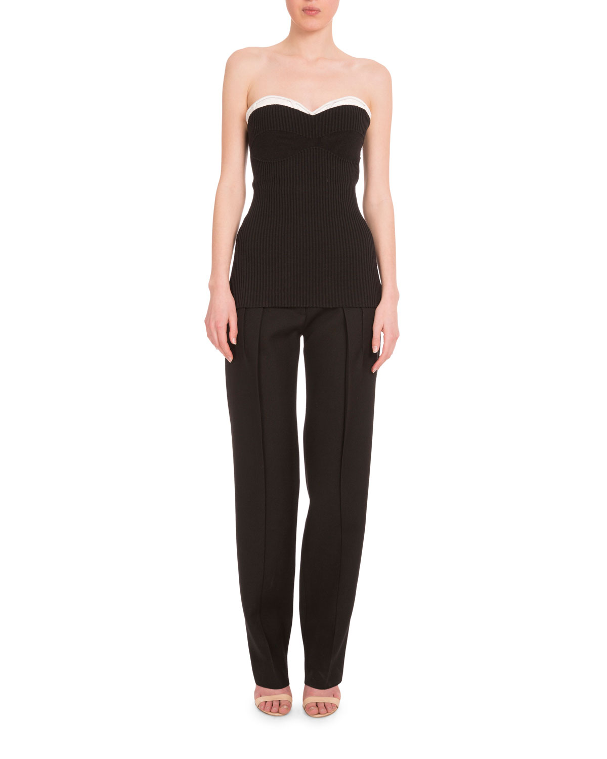 High-Waist Pleated-Front Pants, Black