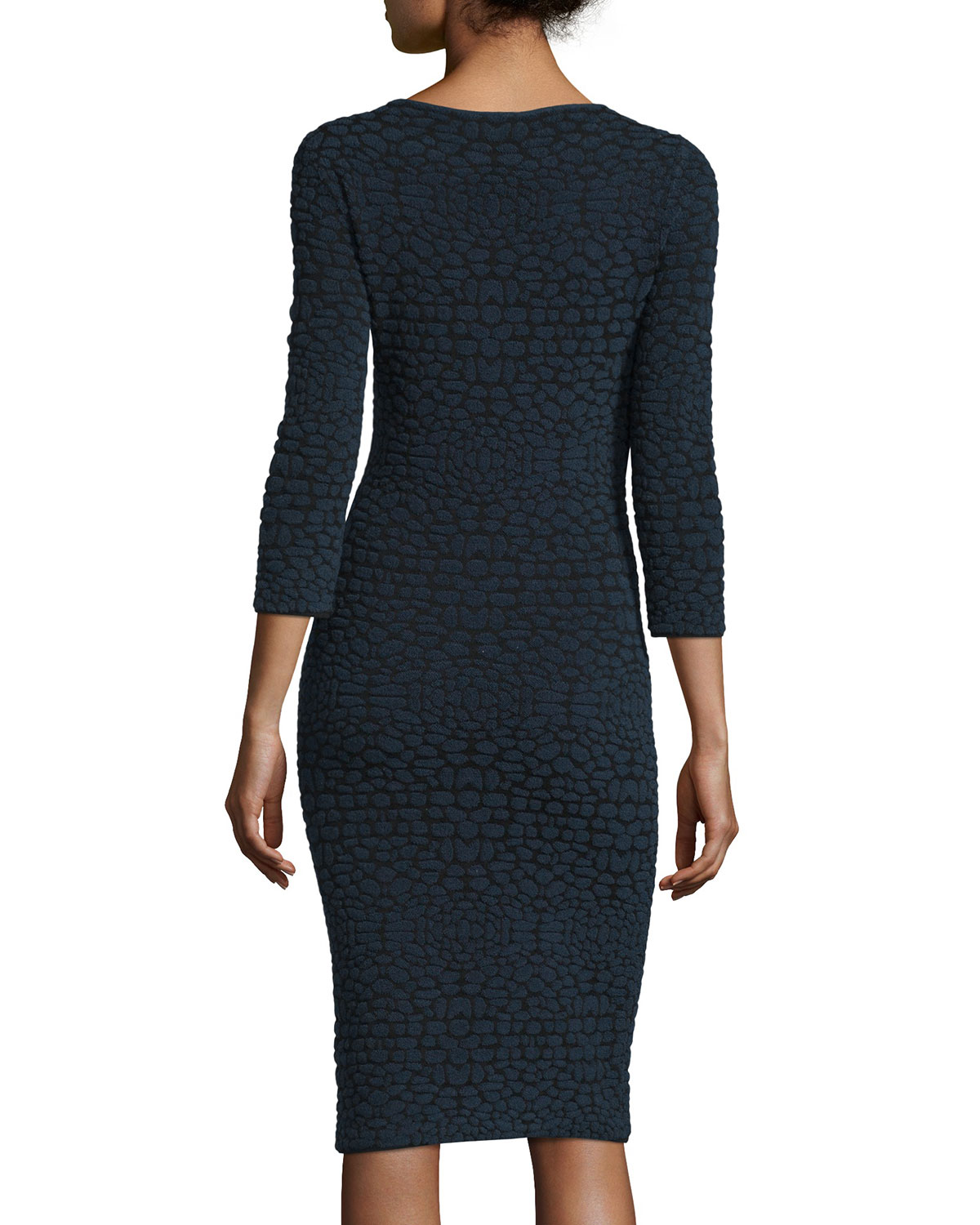 3/4-Sleeve Animal-Print Dress, Spectrum Blue