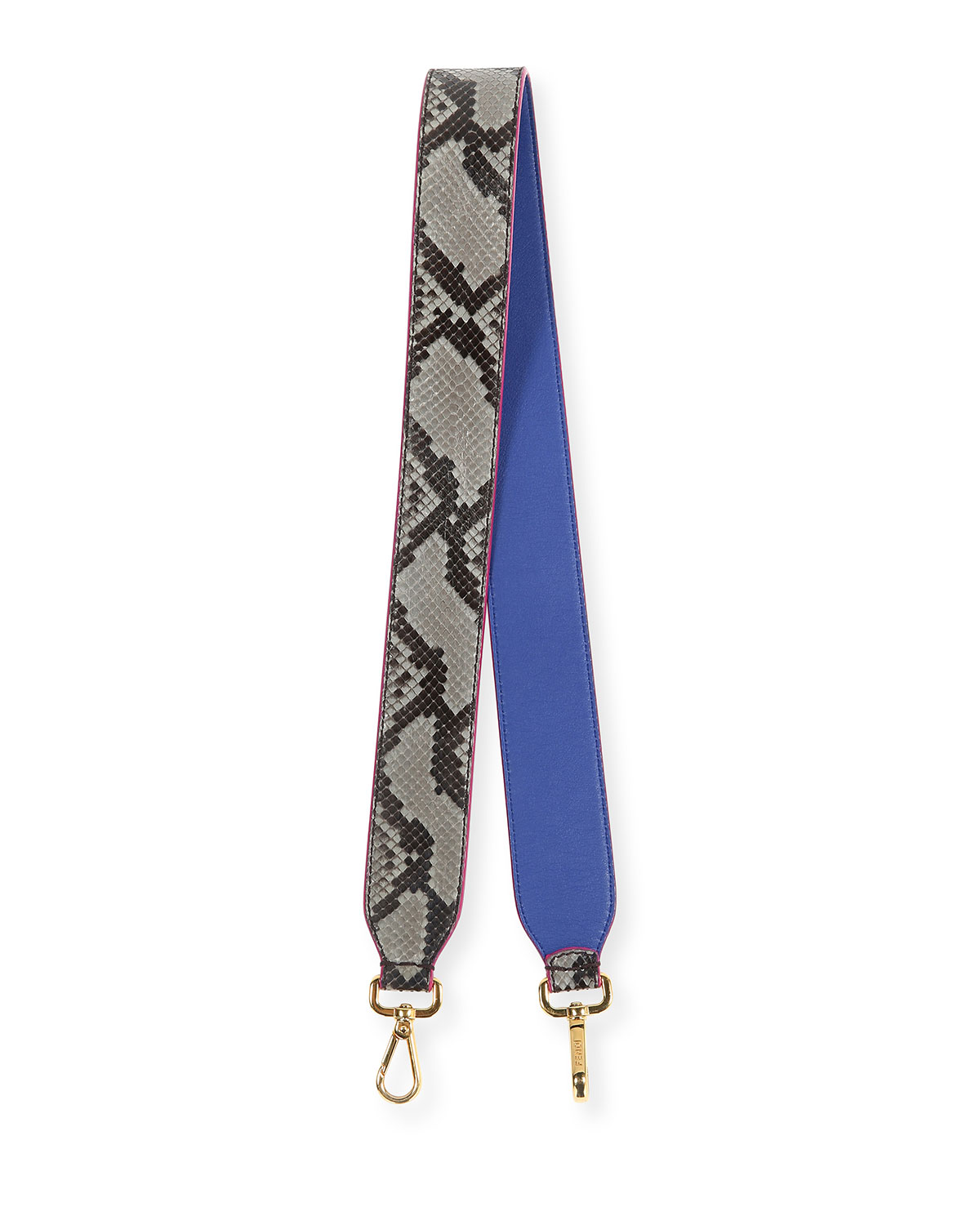 Python/Calf Leather Shoulder Strap for Handbag, Roccia/Blue